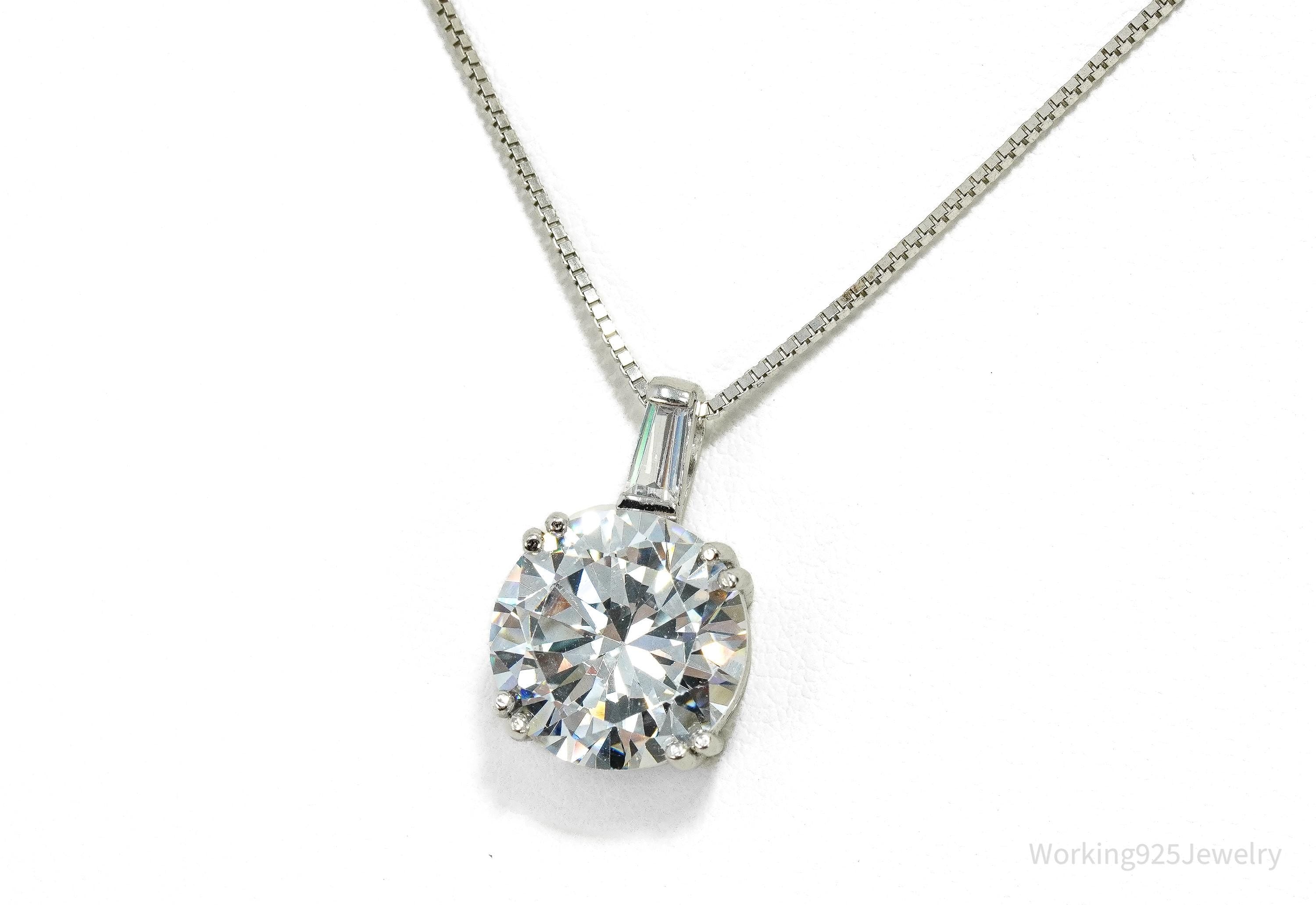 Vintage Large Cubic Zirconia Sterling Silver Necklace 18"