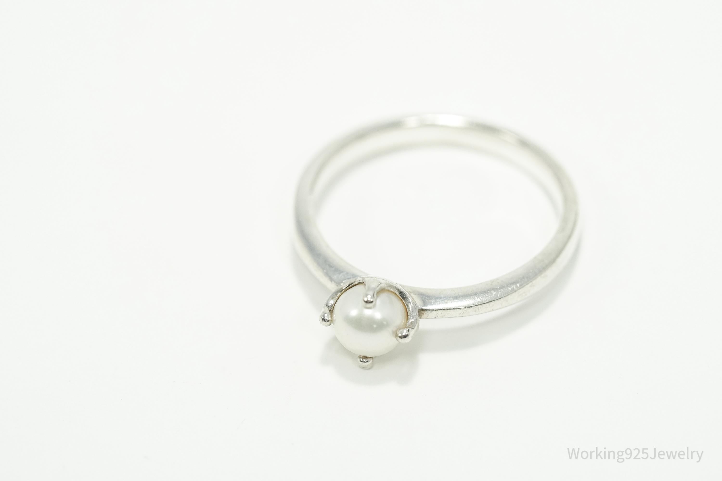 Vintage White Pearl Sterling Silver Ring - Size 7.5