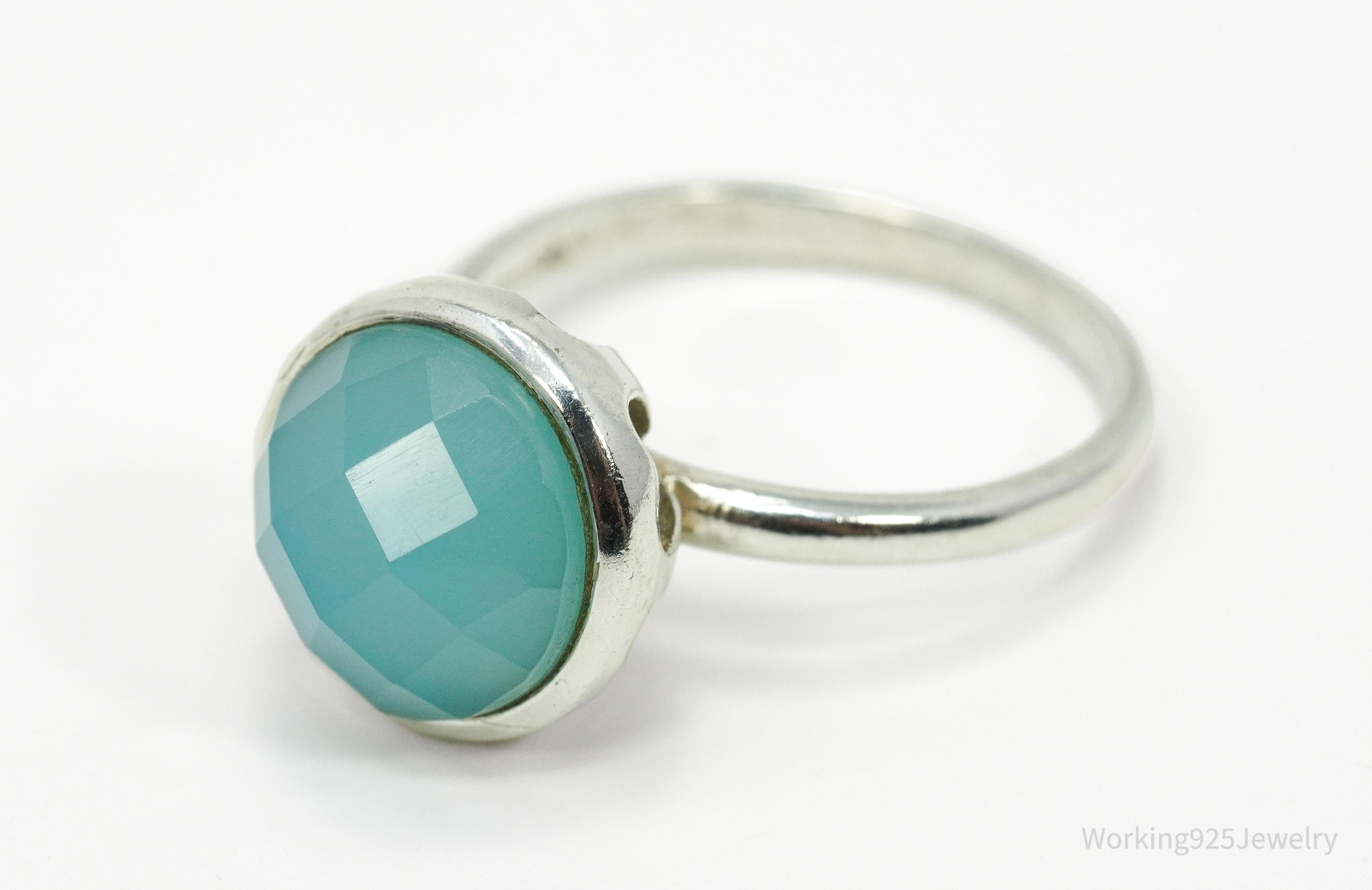 Vintage Chalisa Aqua Blue Chalcedony Sterling Silver Ring - Size 6