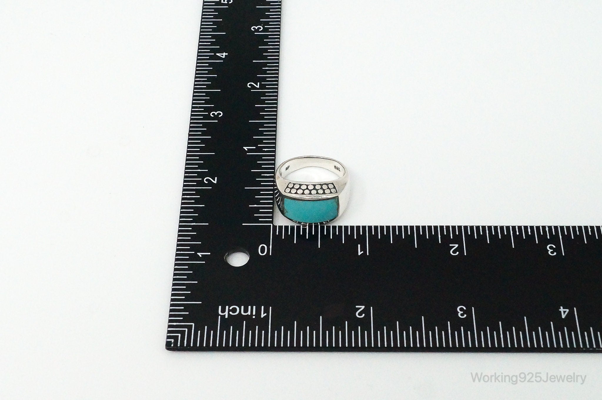 Vintage Large Turquoise Sterling Silver Ring - Size 7