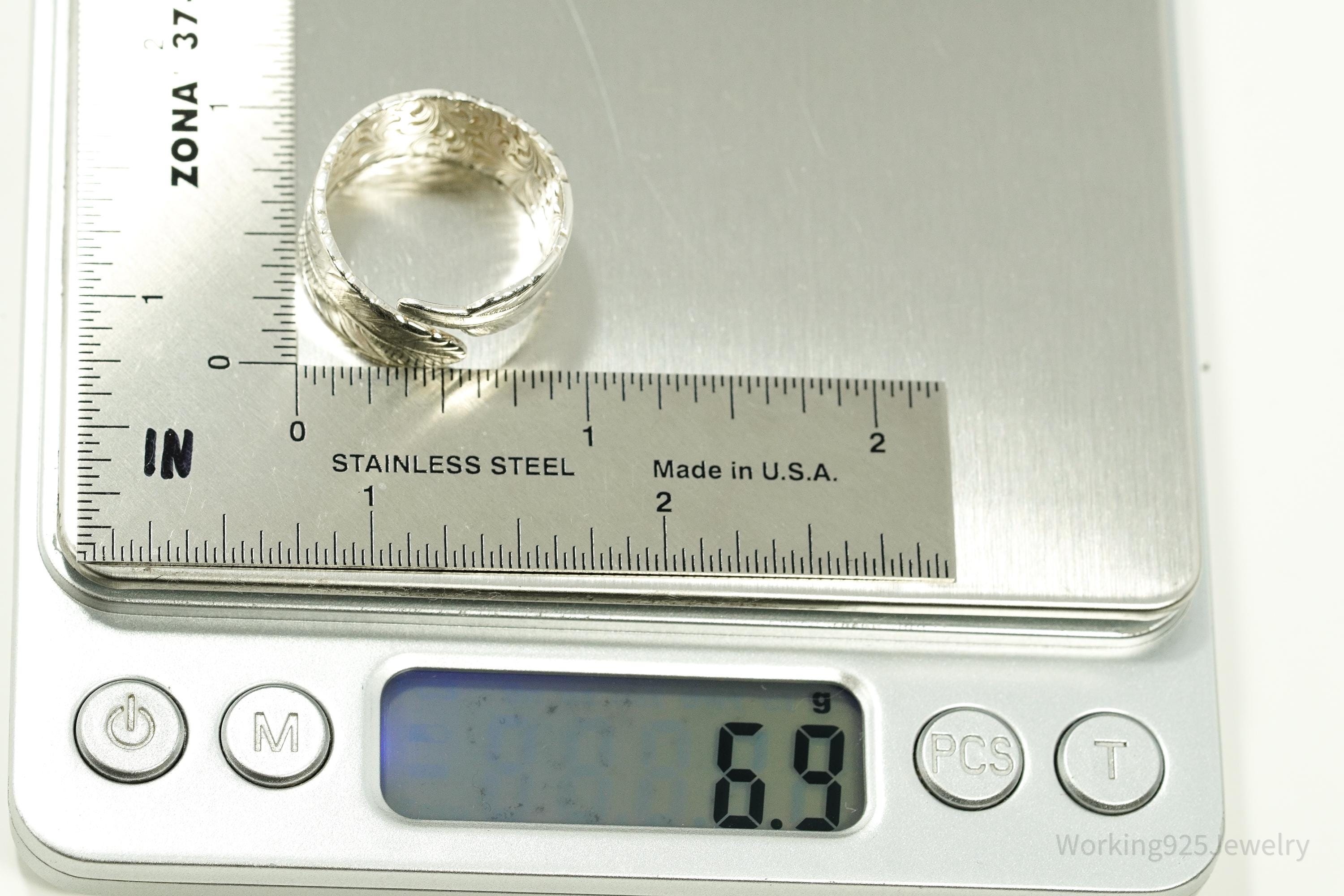 Vintage Feather Wrap Sterling Silver Ring - Size 10.5