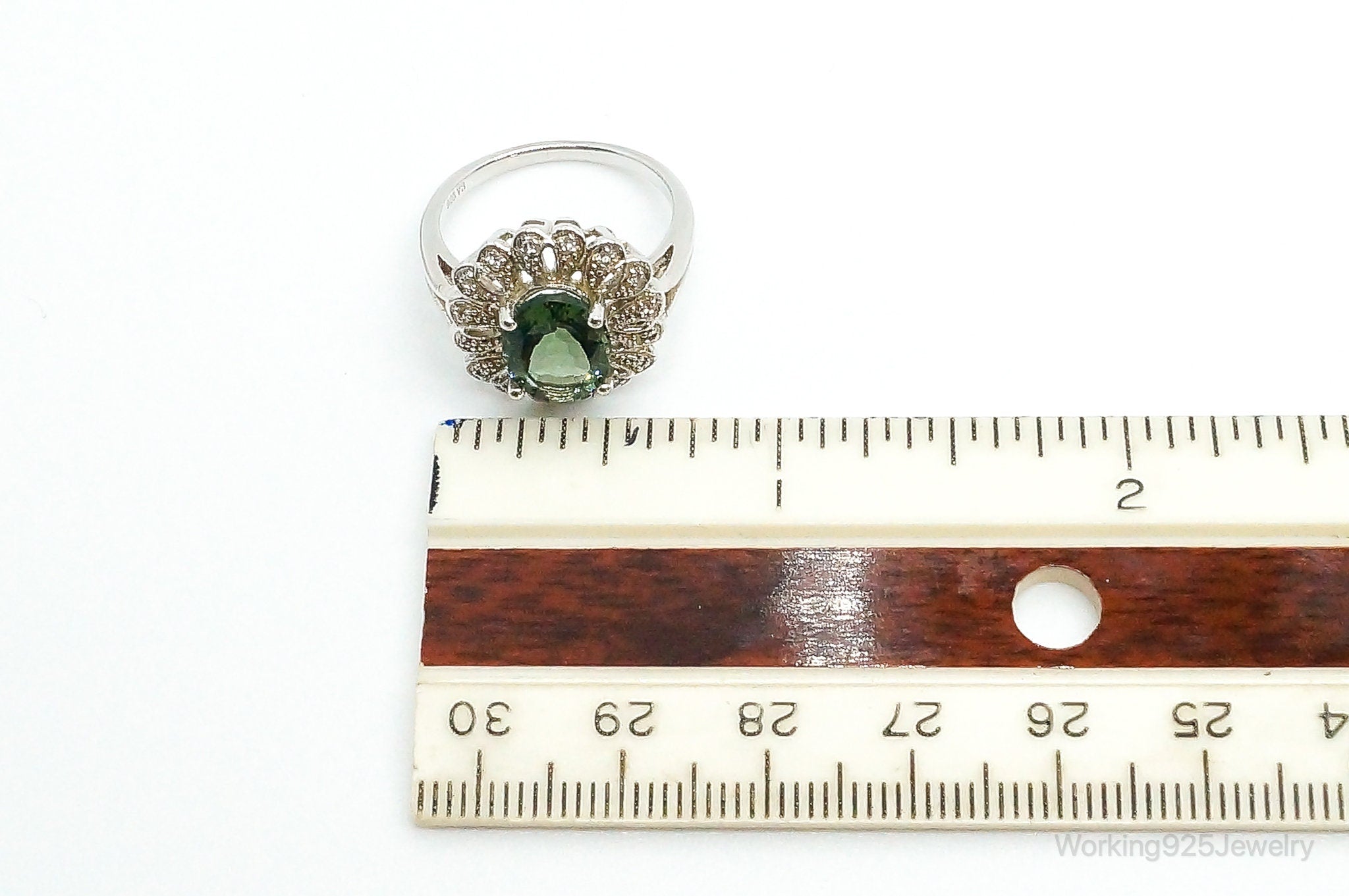 Vintage Peridot Cubic Zirconia Sterling Silver Ring - Size 7.25