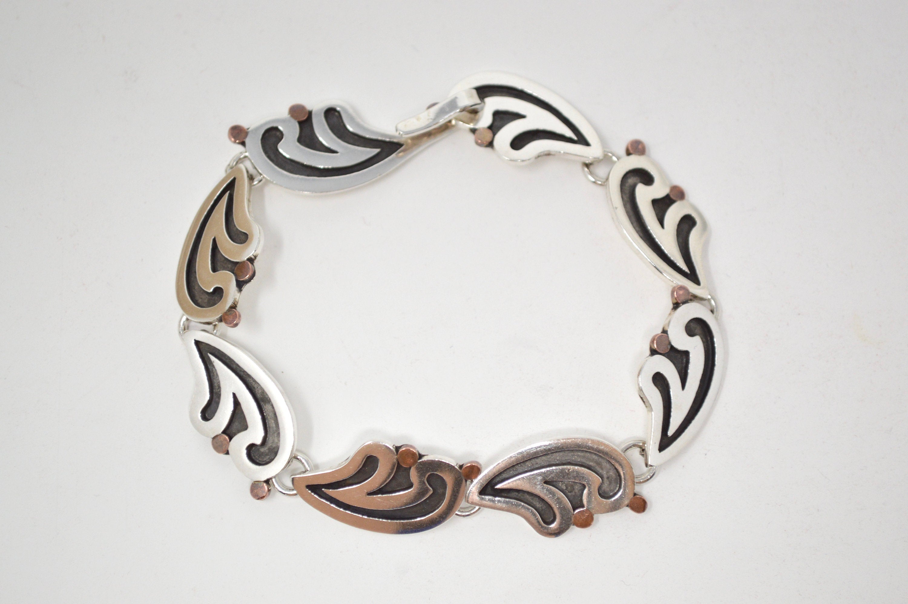 Vintage Mexico Designer Maria Belen Copper & Sterling Bracelet - Mexican Artisan