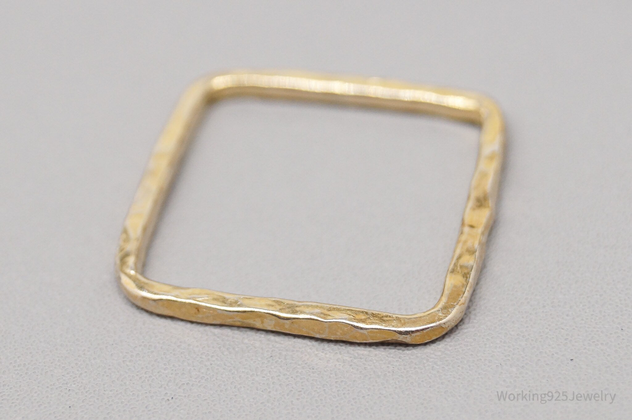 Vintage Hammered Style Gold Vermeil Sterling Silver Square Ring - Size 7.75