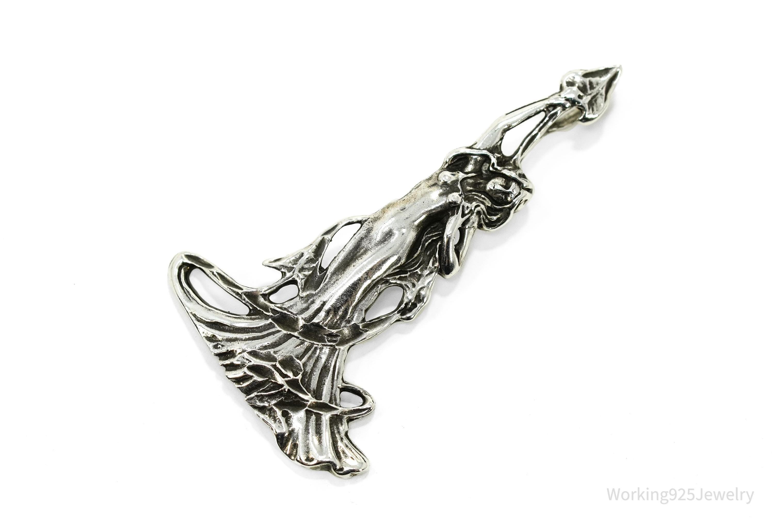 Vintage Art Nouveau Style Woman Sterling Silver Pendant