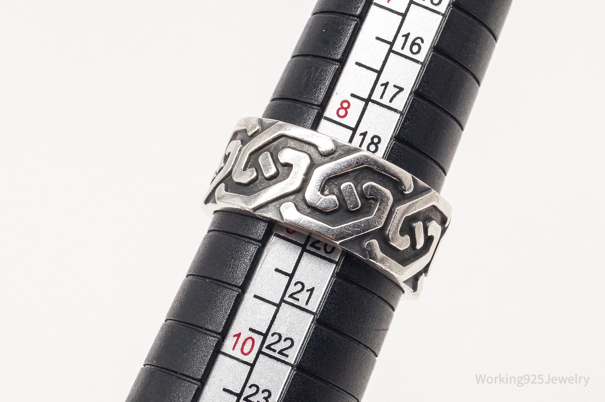 Vintage Mexico Celtic Design Oxidized Sterling Silver Band Ring - Size 8.75