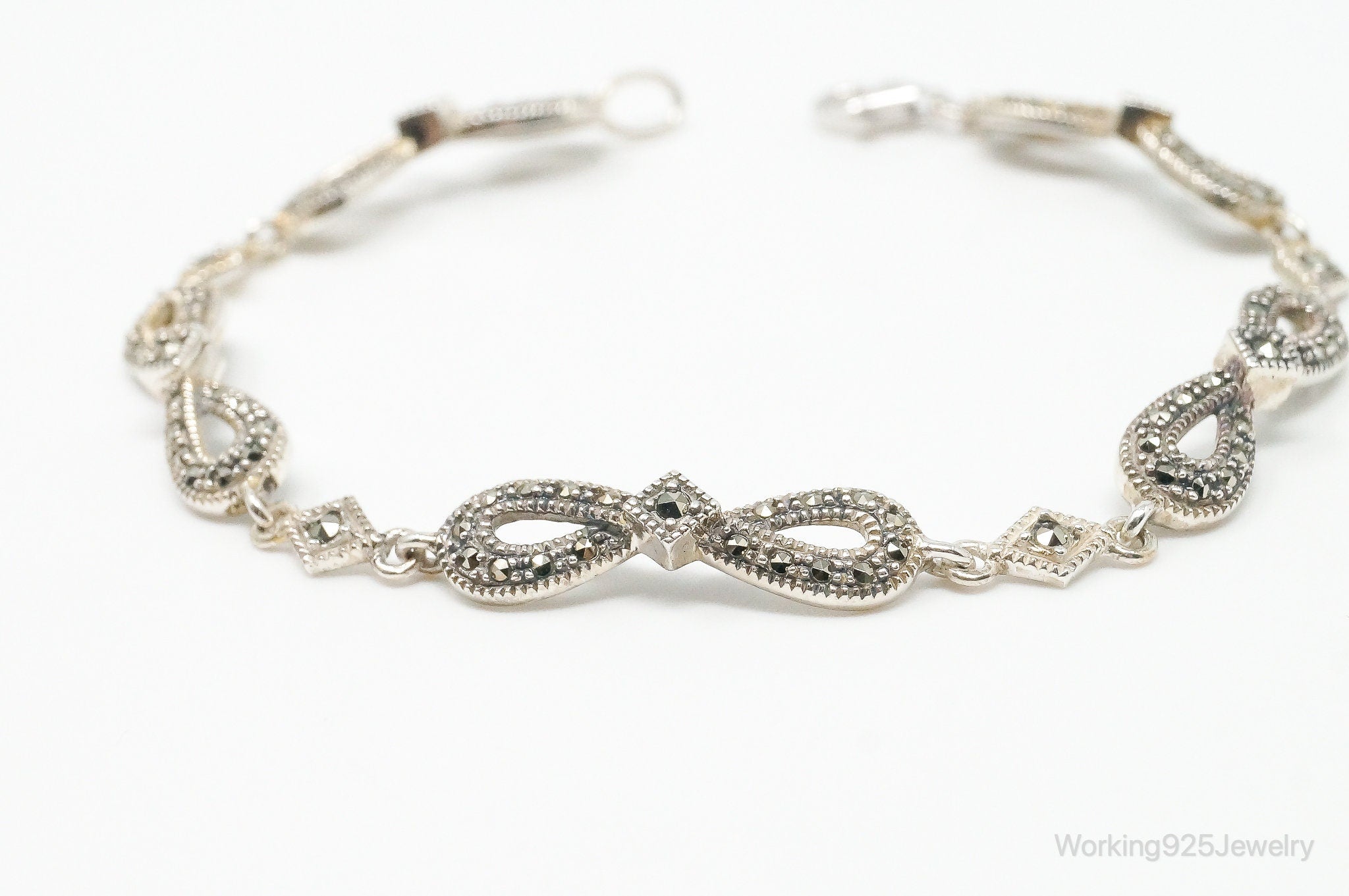 Vintage Art Deco Style Marcasite Infinity Sterling Silver Tennis Bracelet