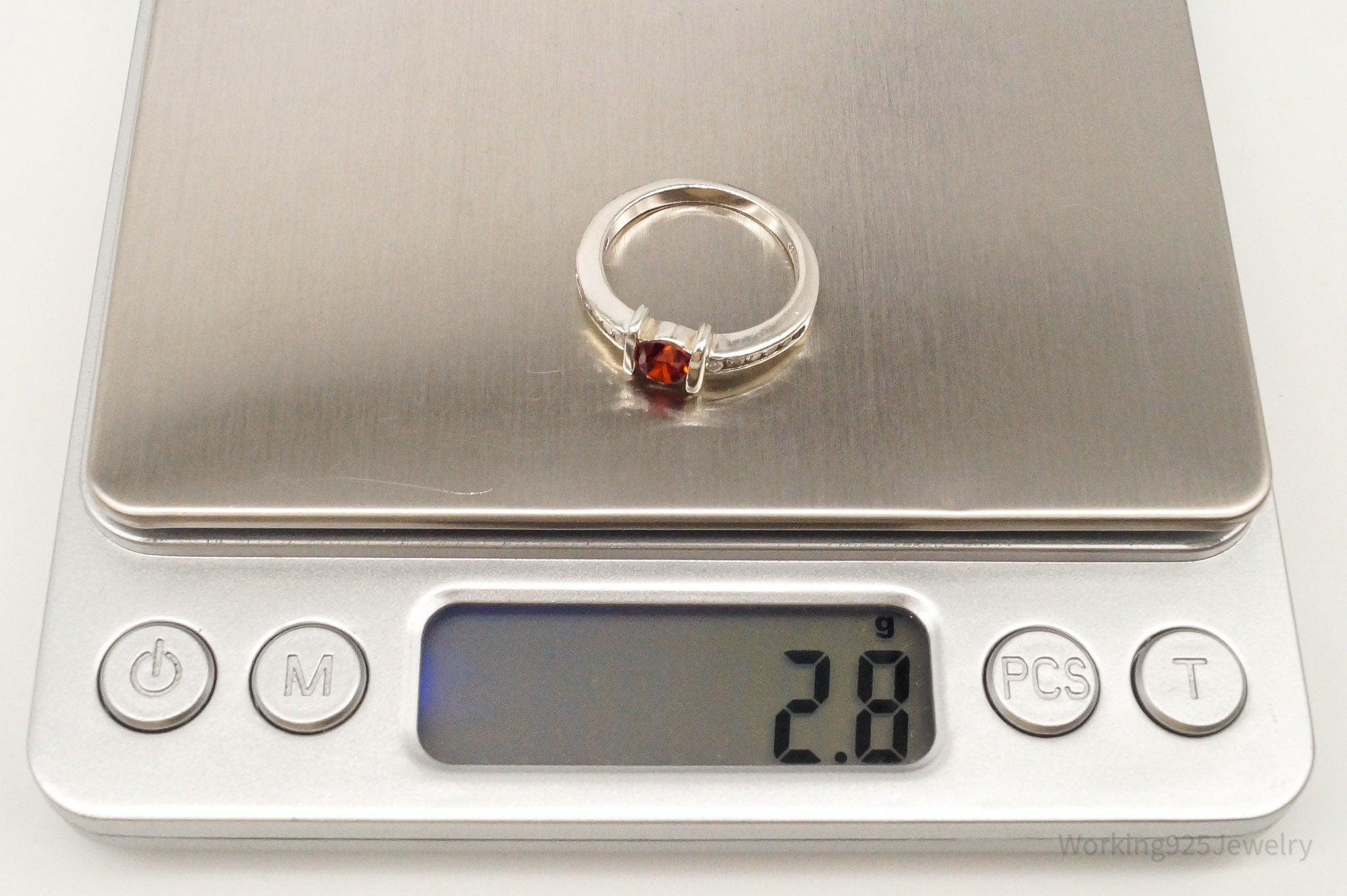 Vintage Red & White Cubic Zirconia Sterling Silver Ring - Size 6.25