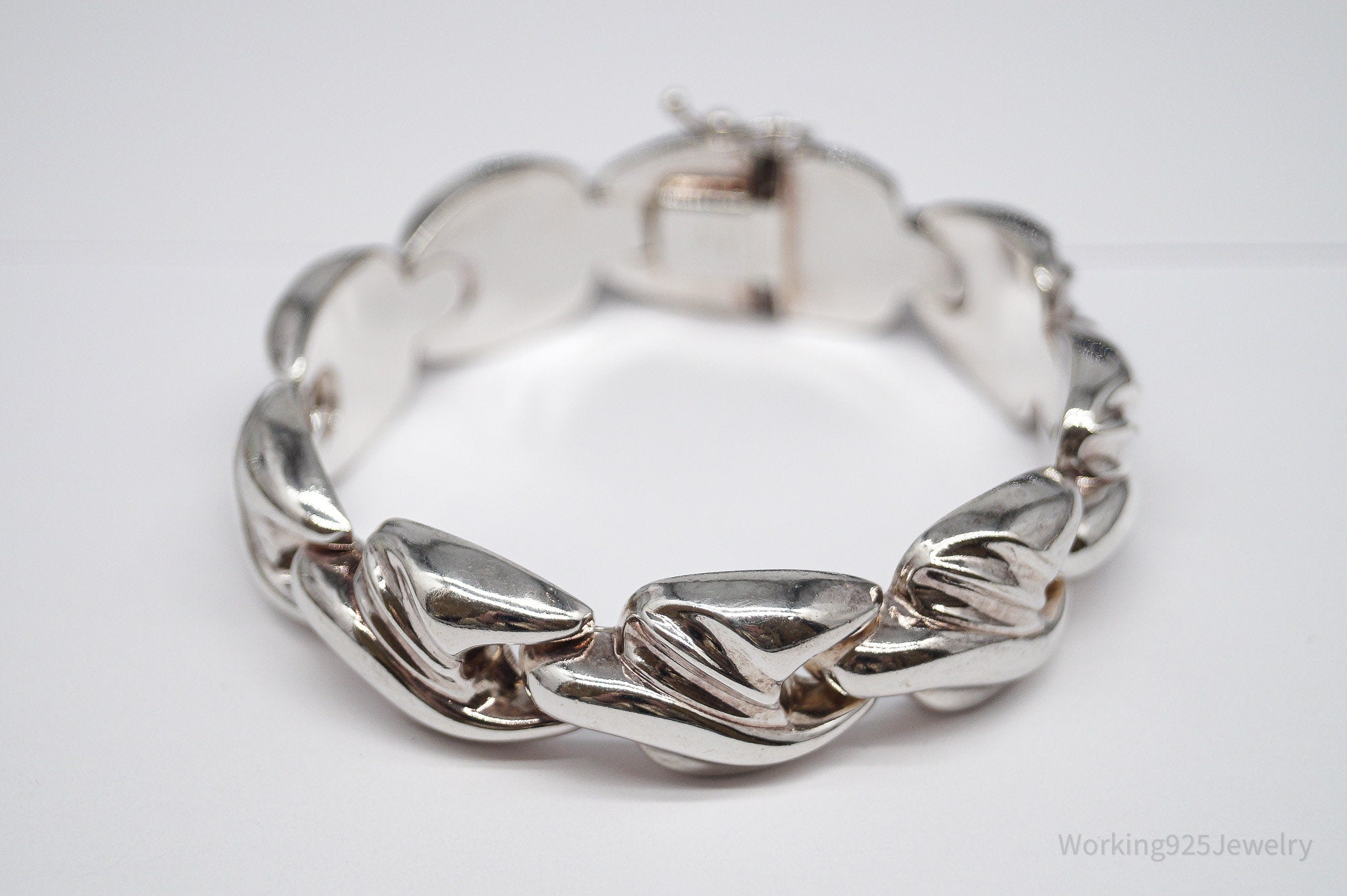 Vintage Italy Designer Puffy Fancy Link Sterling Silver Bracelet - 7 3/8"