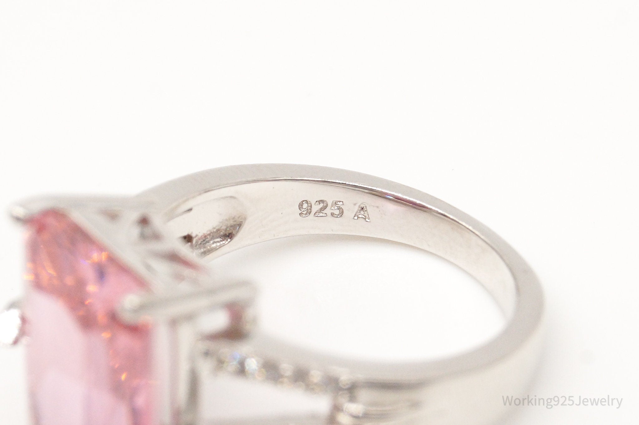 Vintage Large Pink & White Cubic Zirconia Sterling Silver Ring - Size 6