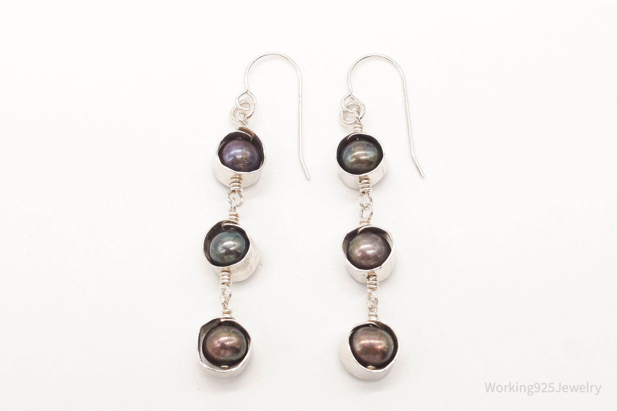 Vintage Tahitian Pearl Sterling Silver Earrings