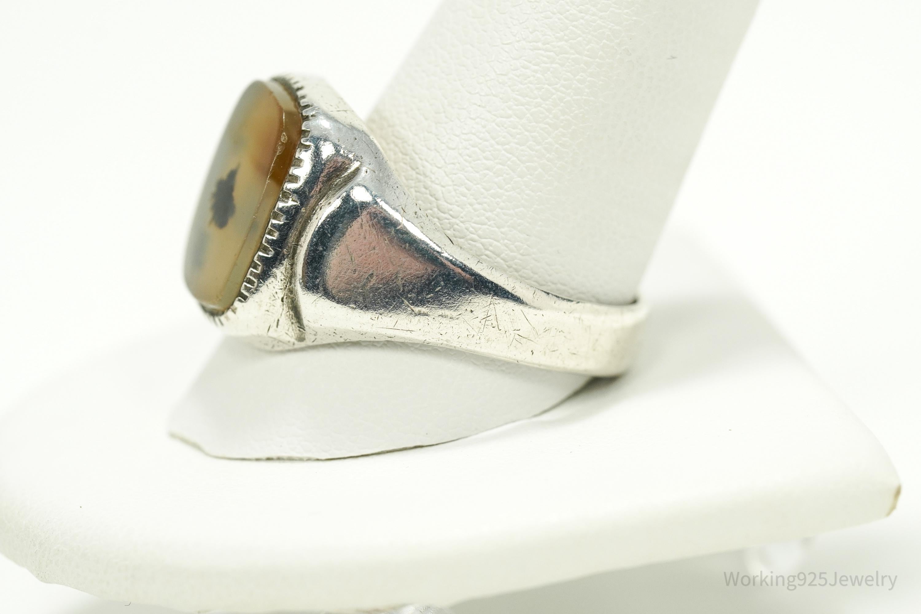 Antique Agate Sterling Silver Ring Size 13.25