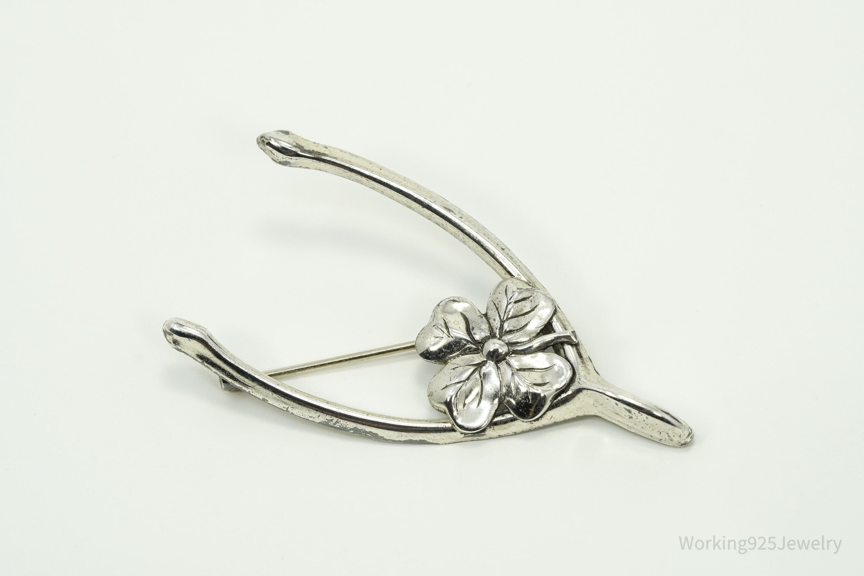 Vintage Designer Beau Wish Bone Sterling Silver Brooch Pin