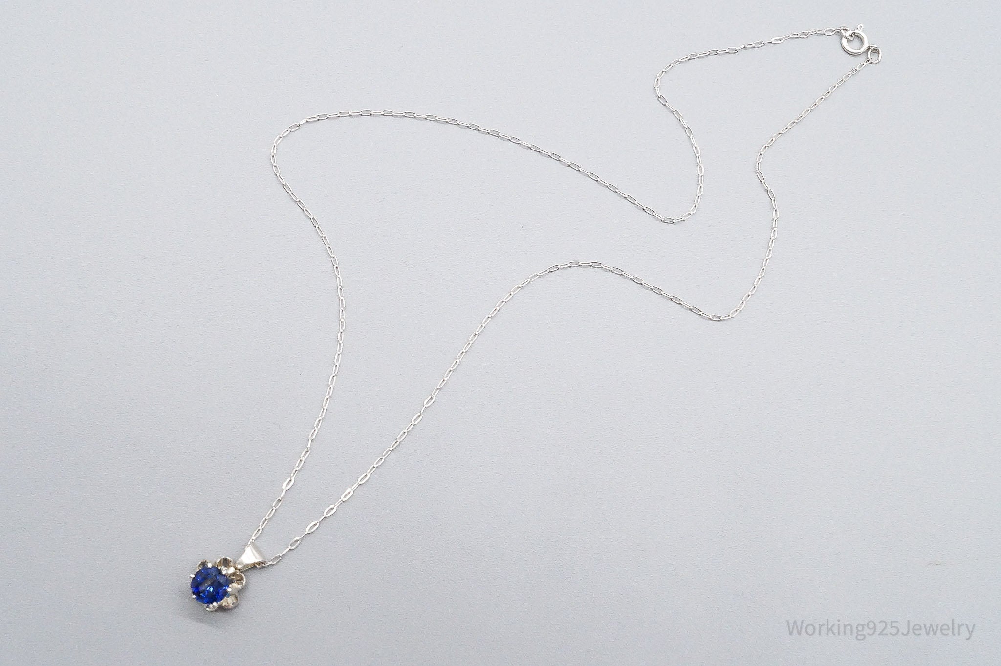 Vintage Blue Diamonique Cubic Zirconia Sterling Silver Necklace 17"