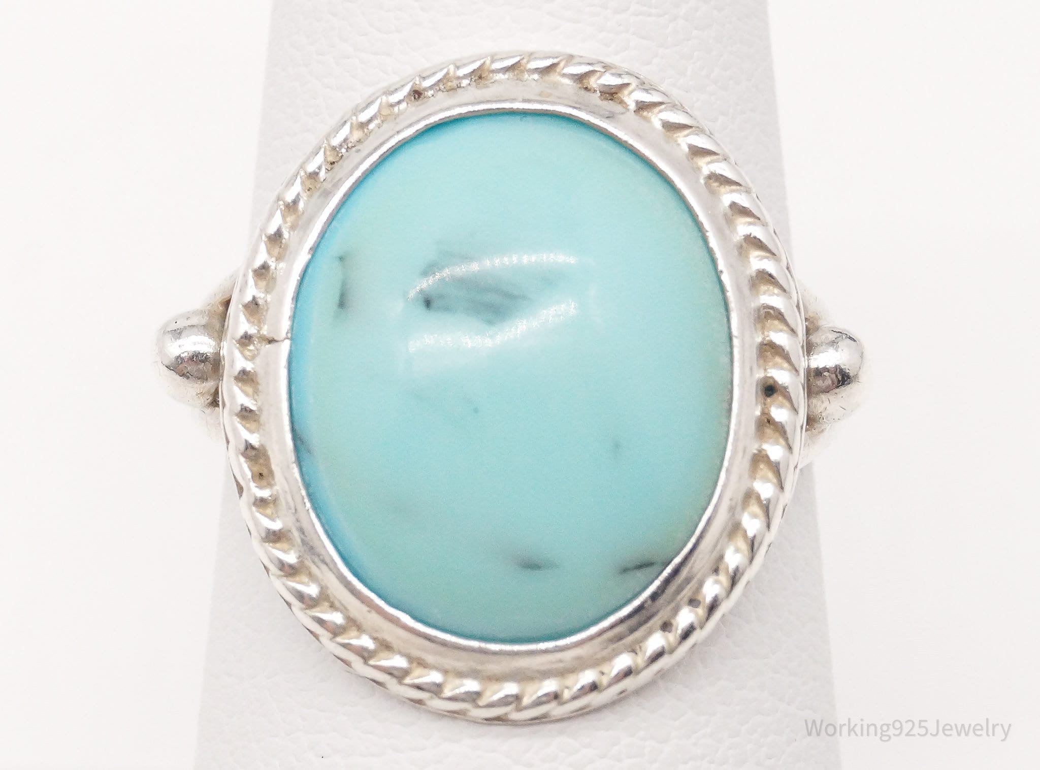 Vintage Mexico Blue Stone Sterling Silver Ring - Size 7.25