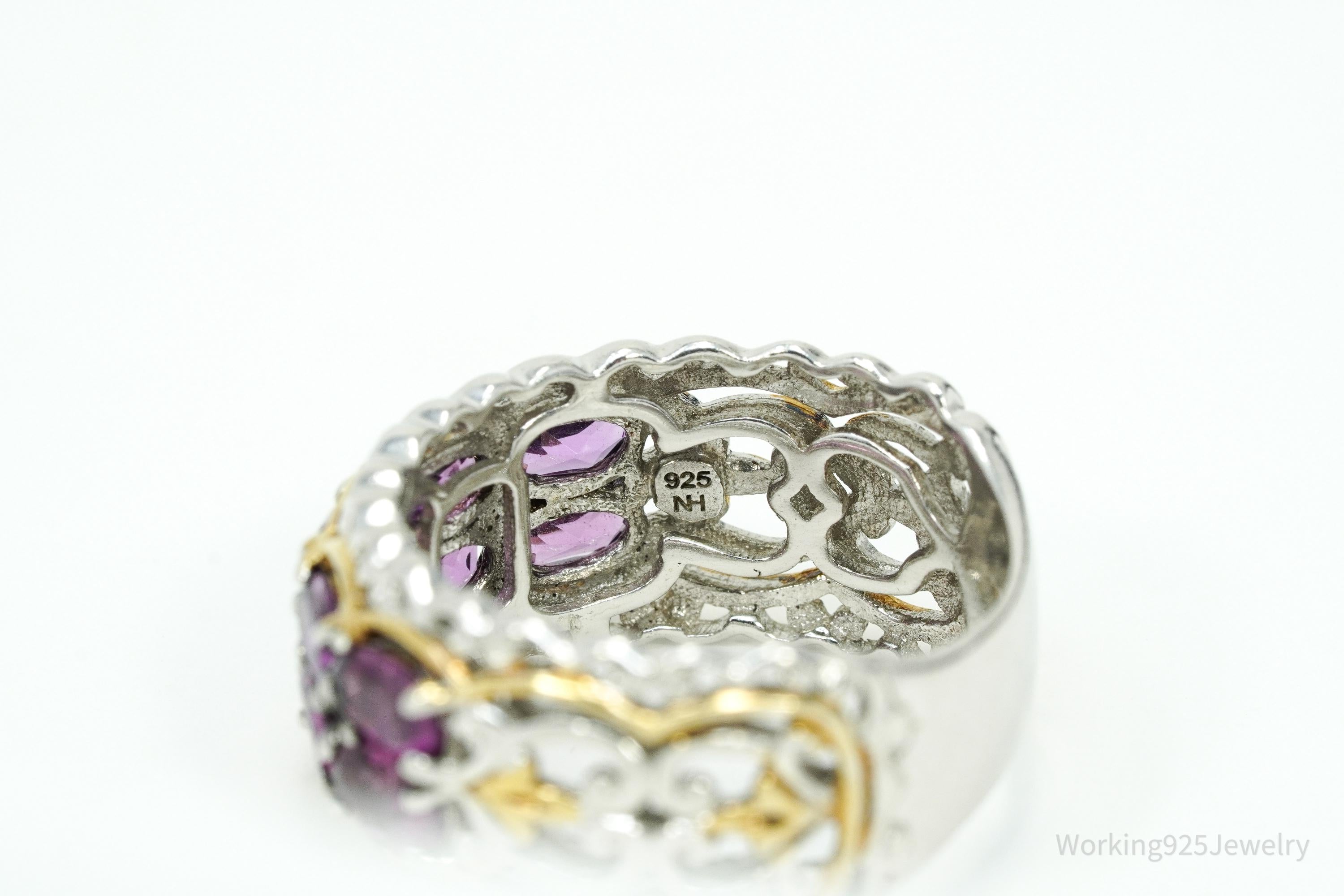 Michael Valitutti Rhodolite Garnet 18K Gold Palladium Sterling Silver Ring Size 8.25