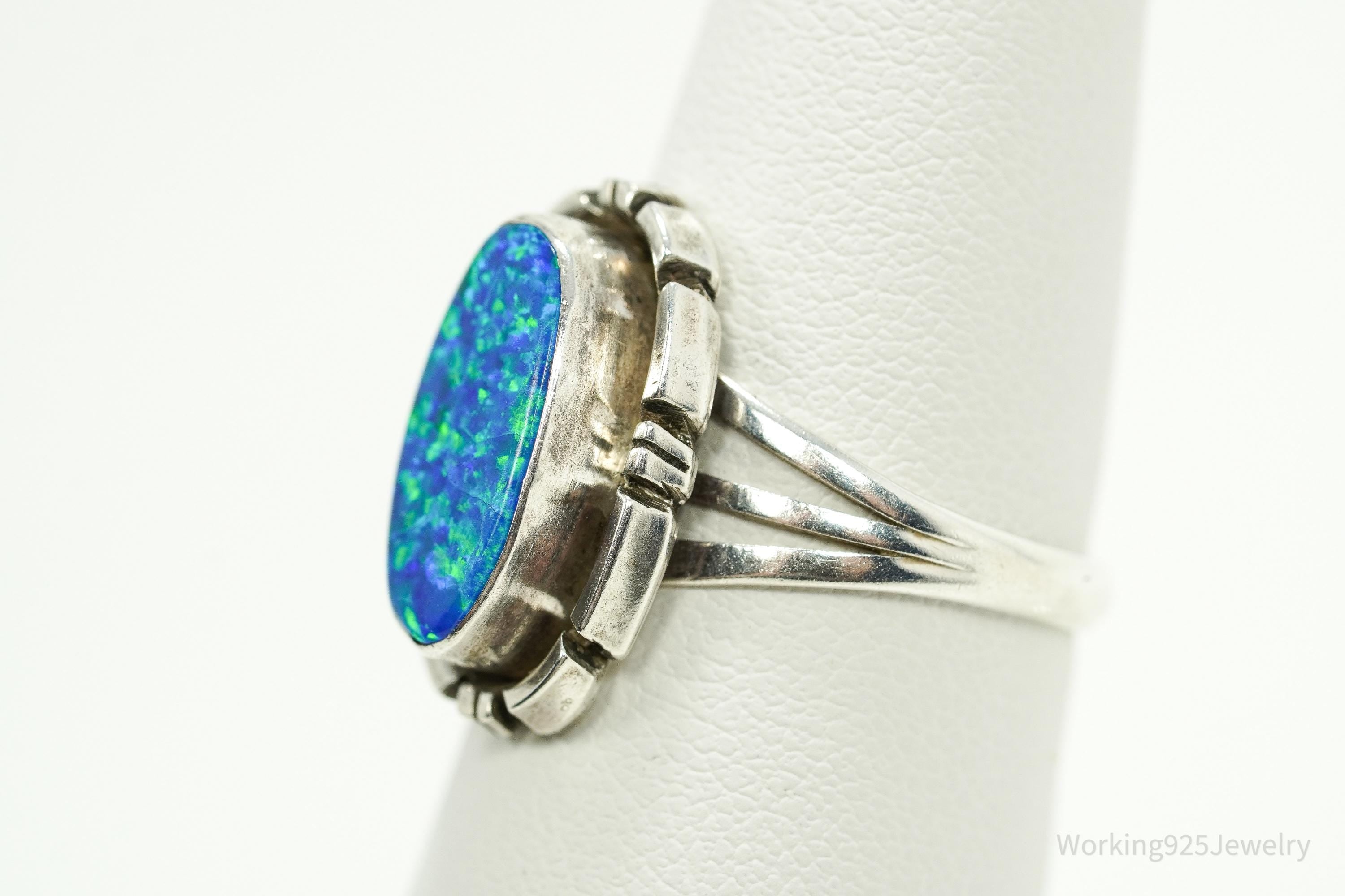 Vintage Handmade Native American Jerry Cowboy Opal Sterling Silver Ring SZ 7