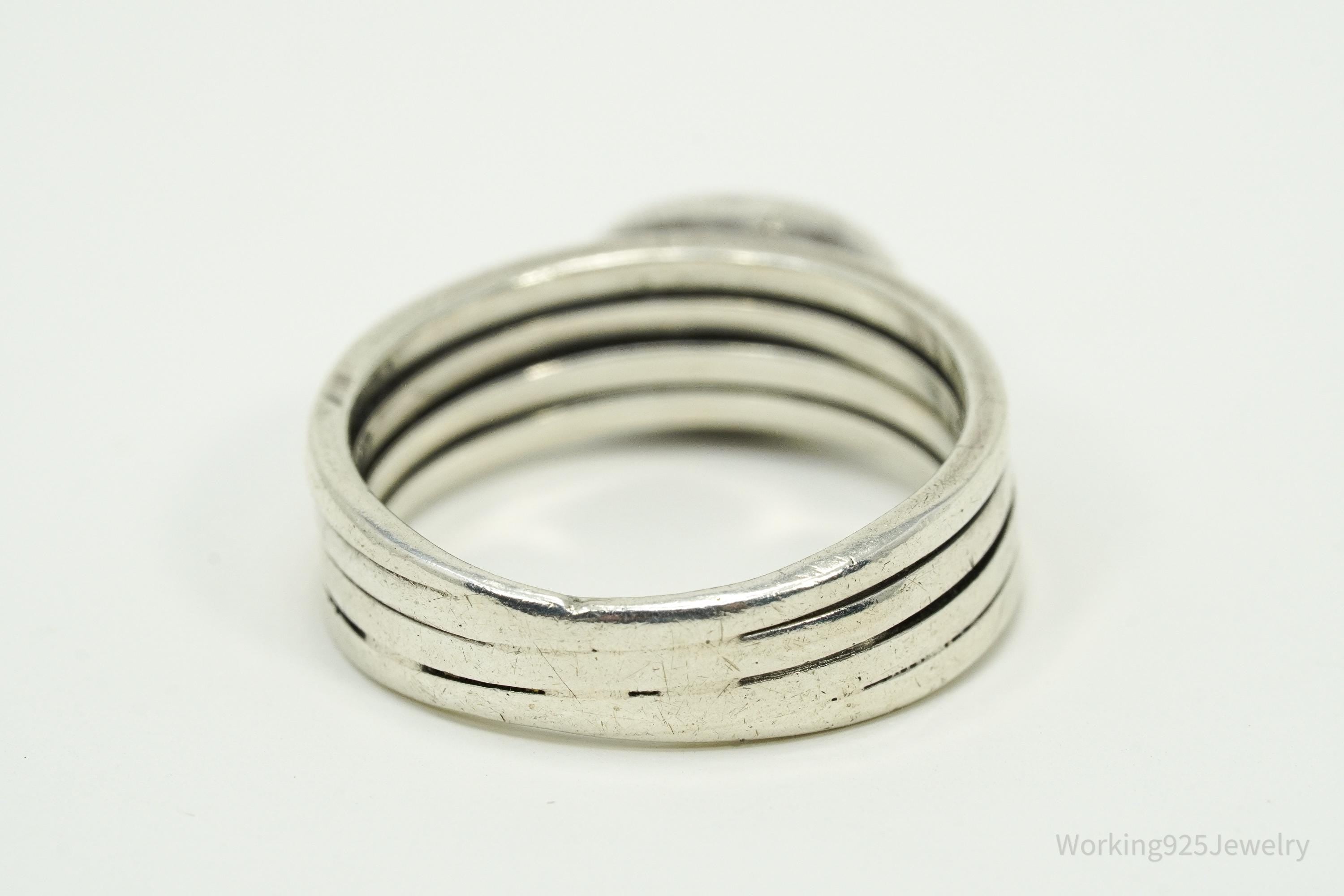 Vintage Native American Style Turquoise Silver Band Ring - Size 7.5