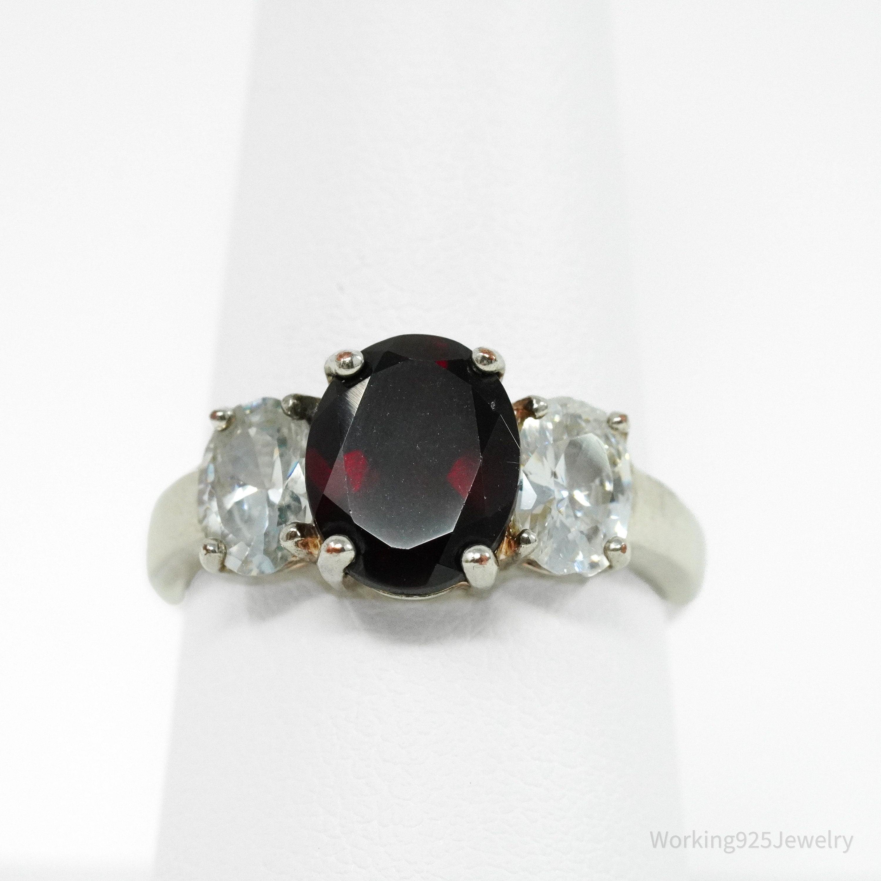 Vintage Garnet Cubic Zirconia Sterling Silver Ring - Size 7.75