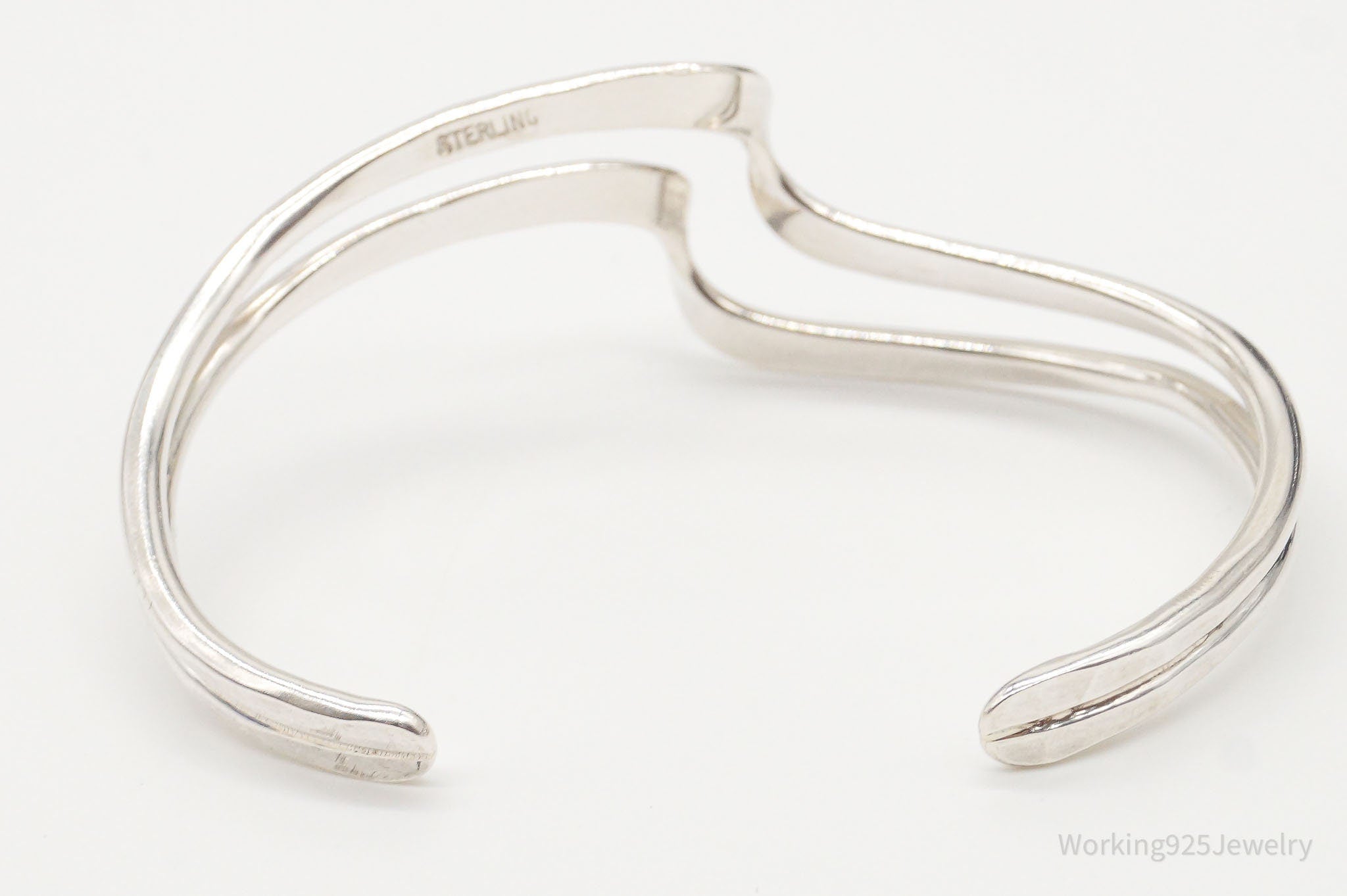 Vintage Modernist Wave Sterling Silver Cuff Bracelet