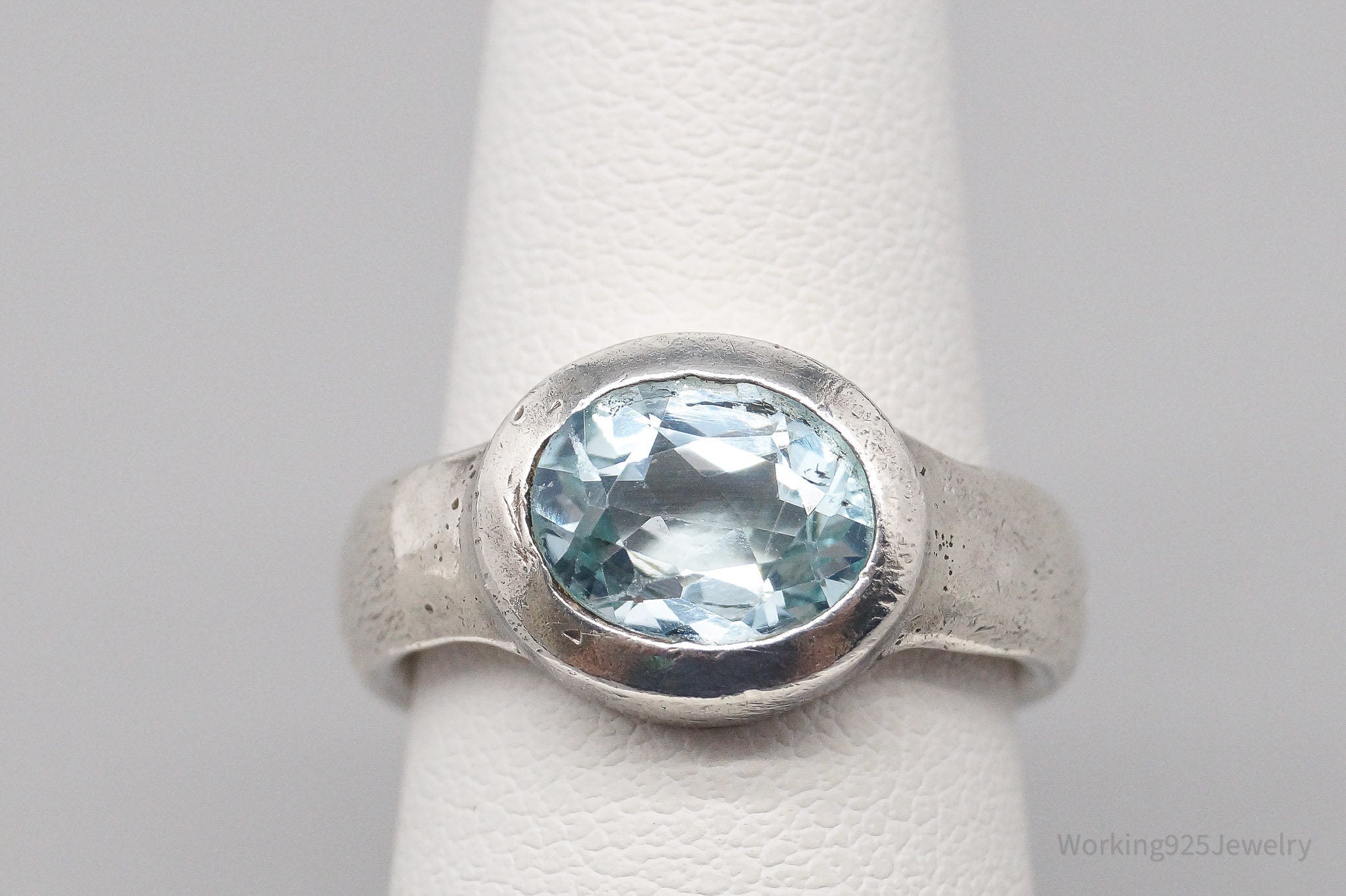 Vintage Modernist Style Blue Topaz Sterling Silver Ring - Size 6