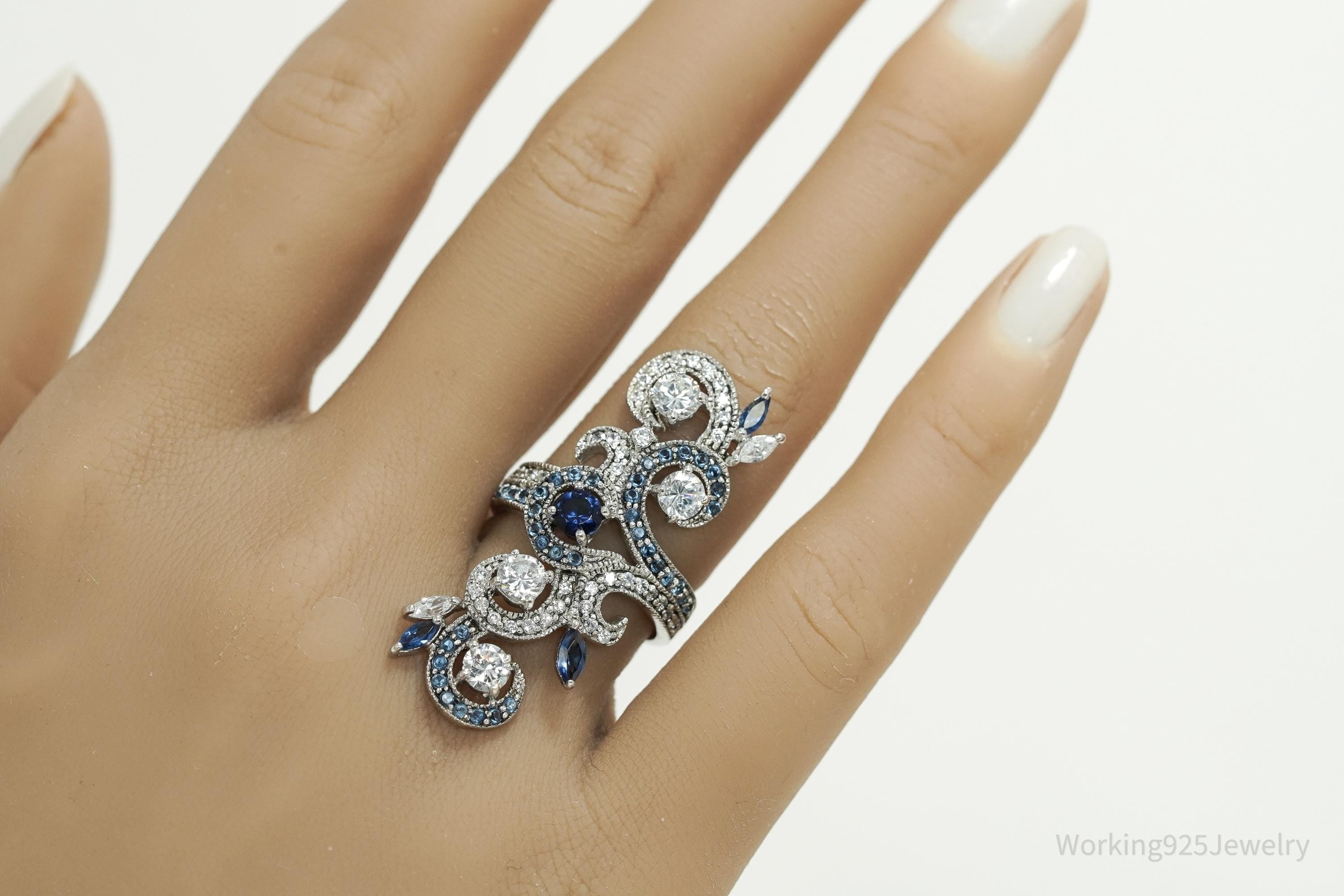 Vintage SETA Faux Blue Sapphire & Cubic Zirconia Sterling Silver Ring - Size 7