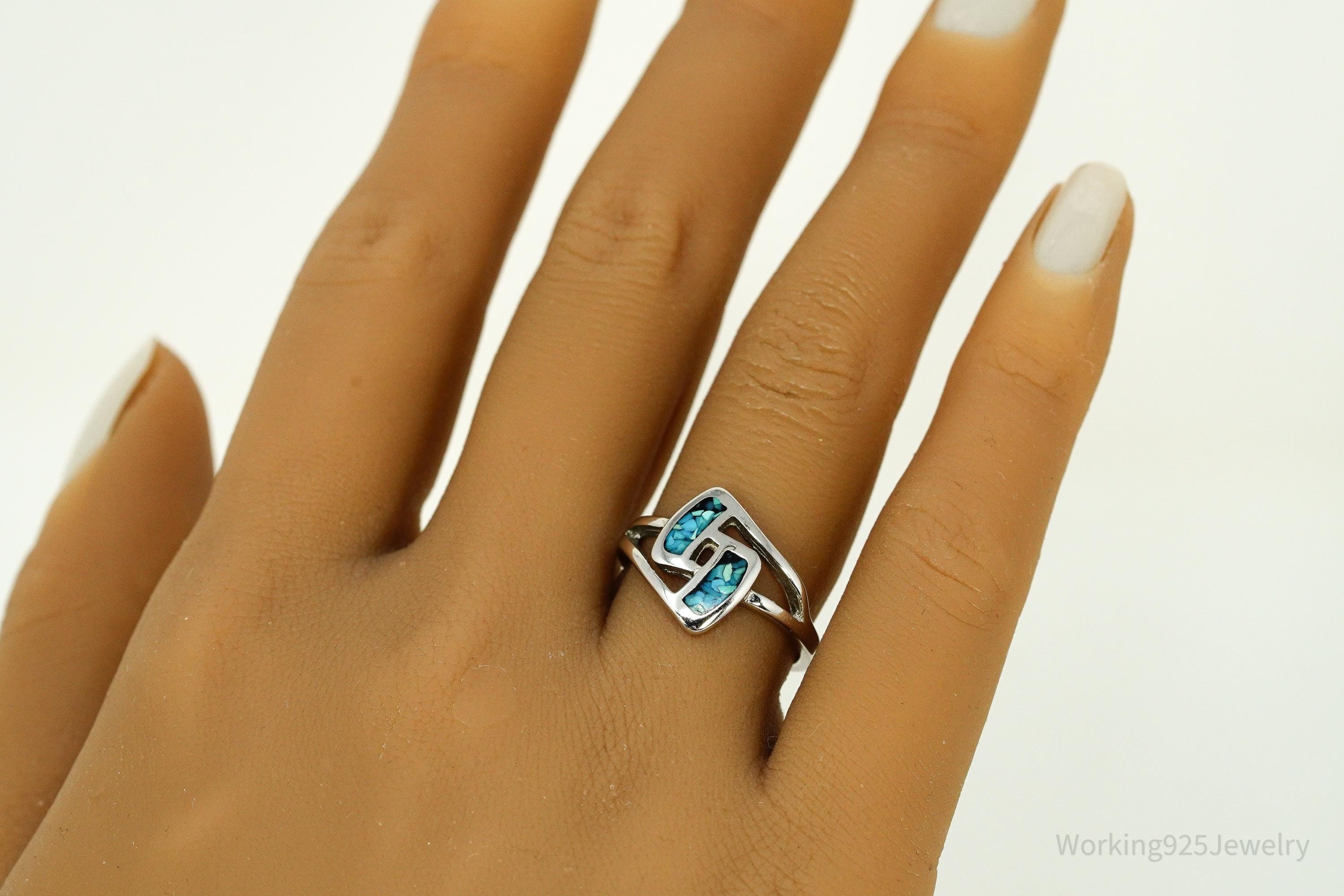 Vintage Native American Turquoise Sterling Silver Ring - Size 7