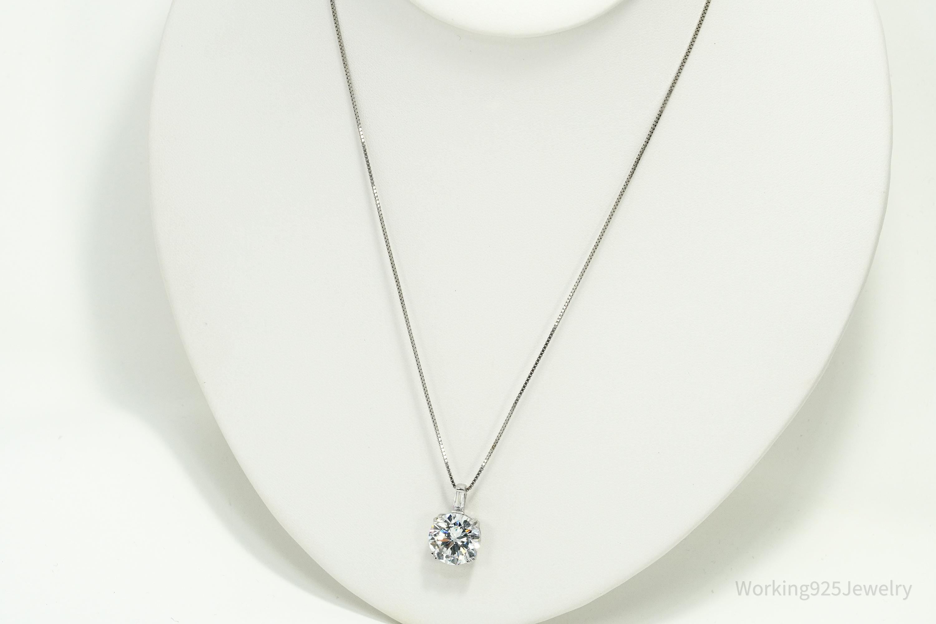 Vintage Large Cubic Zirconia Sterling Silver Necklace 18"