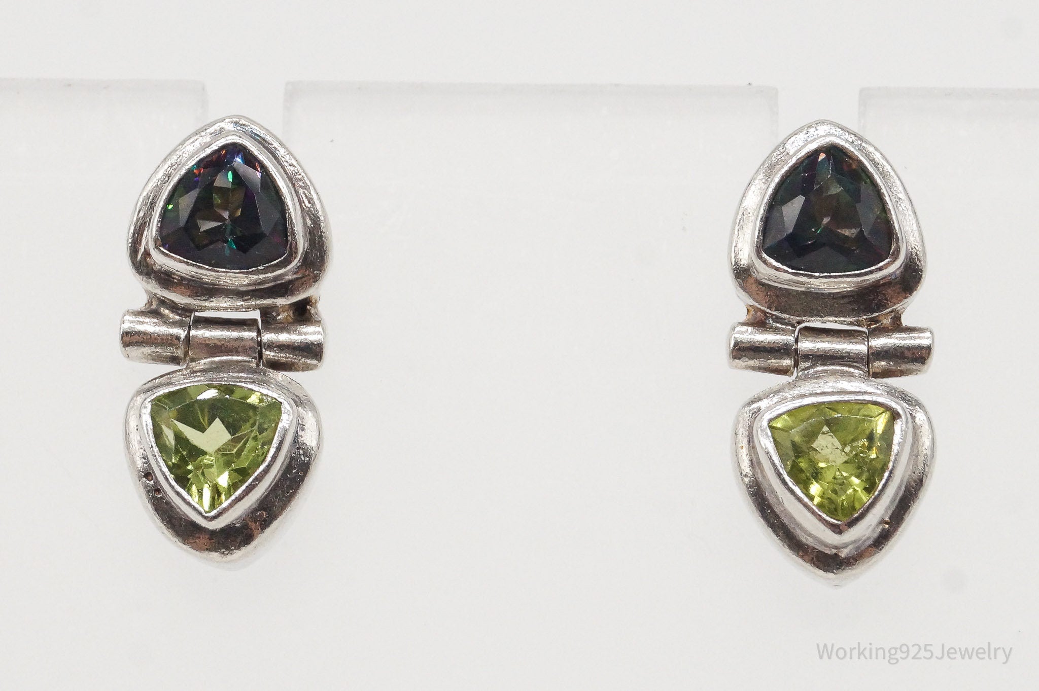 Vintage Mystic Topaz Peridot Sterling Silver Earrings