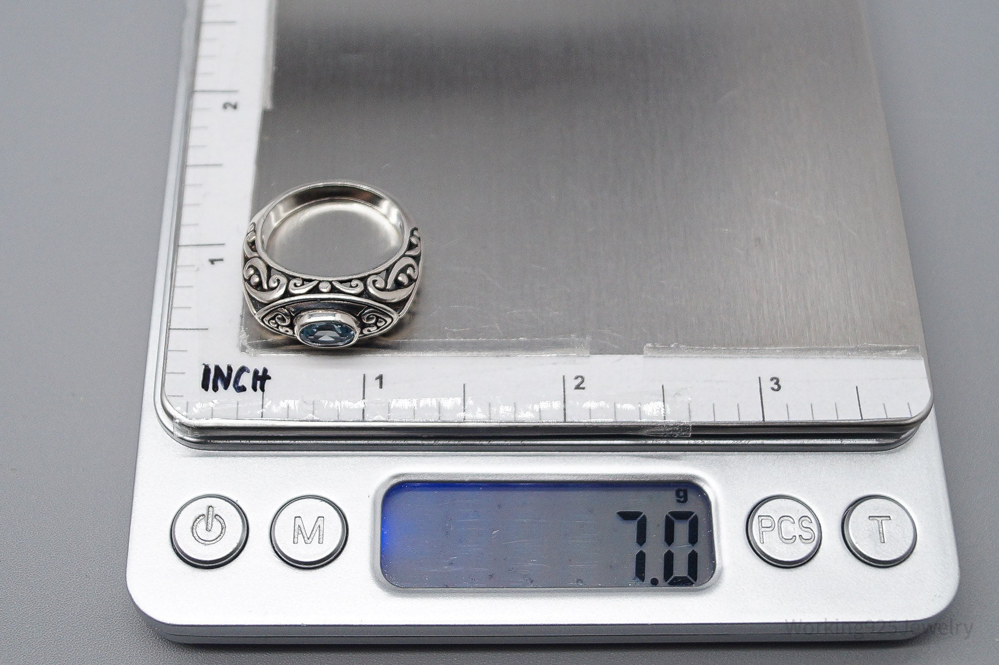 Vintage Blue Topaz Sterling Silver Ring - Size 7.75