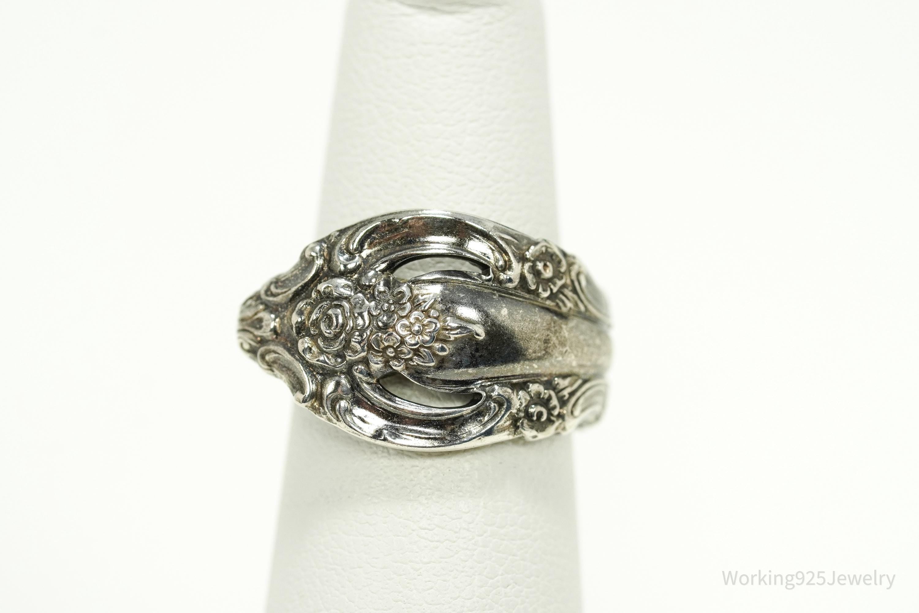 Antique Oneida "Community" Sterling Silver Floral Pattern Spoon Ring - Size 5.5