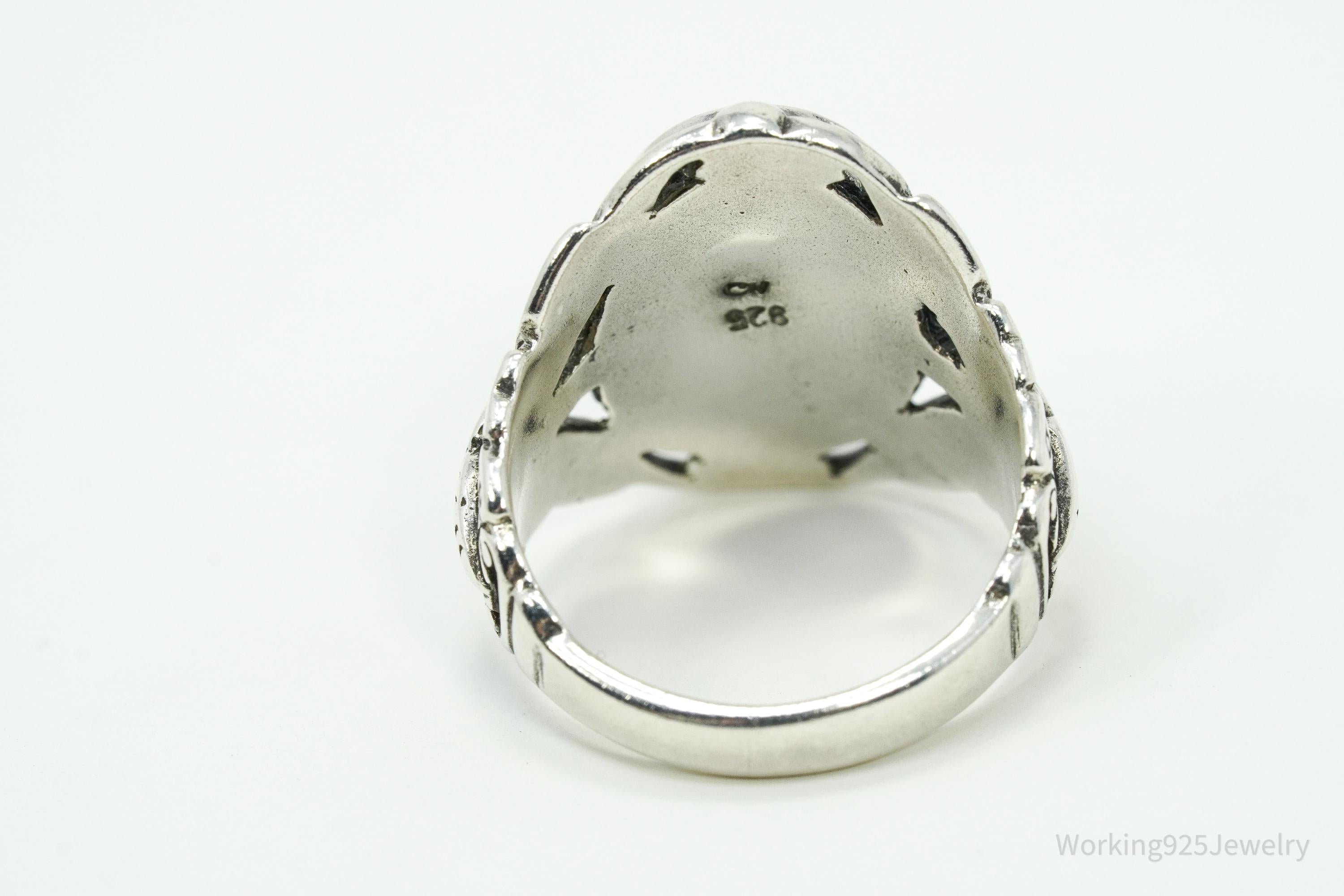 Vintage Paua Abalone Shell Sterling Silver Ring - Size 6.75