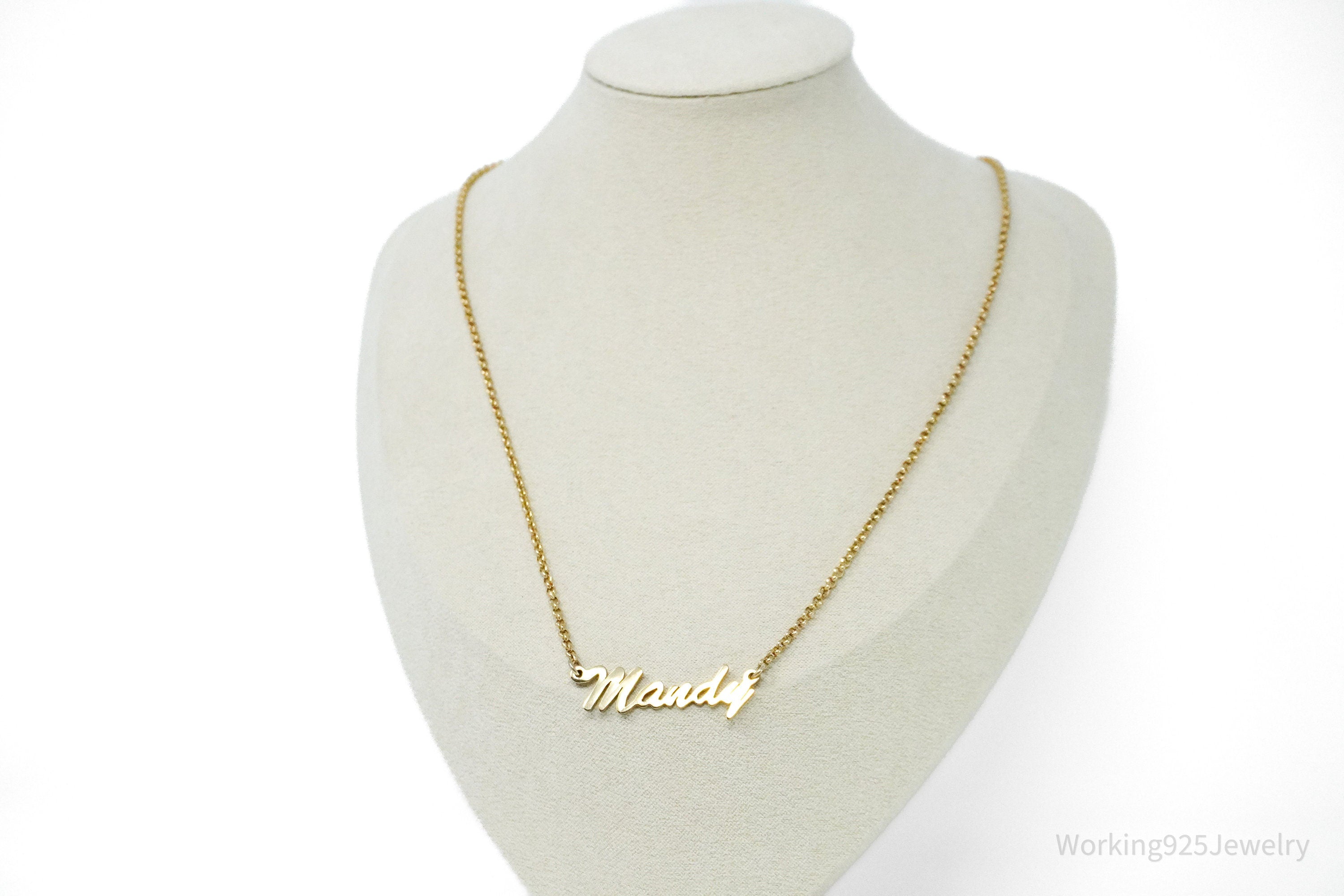 Vintage " Mandy " Name Gold Vermeil Sterling Silver Necklace 18"