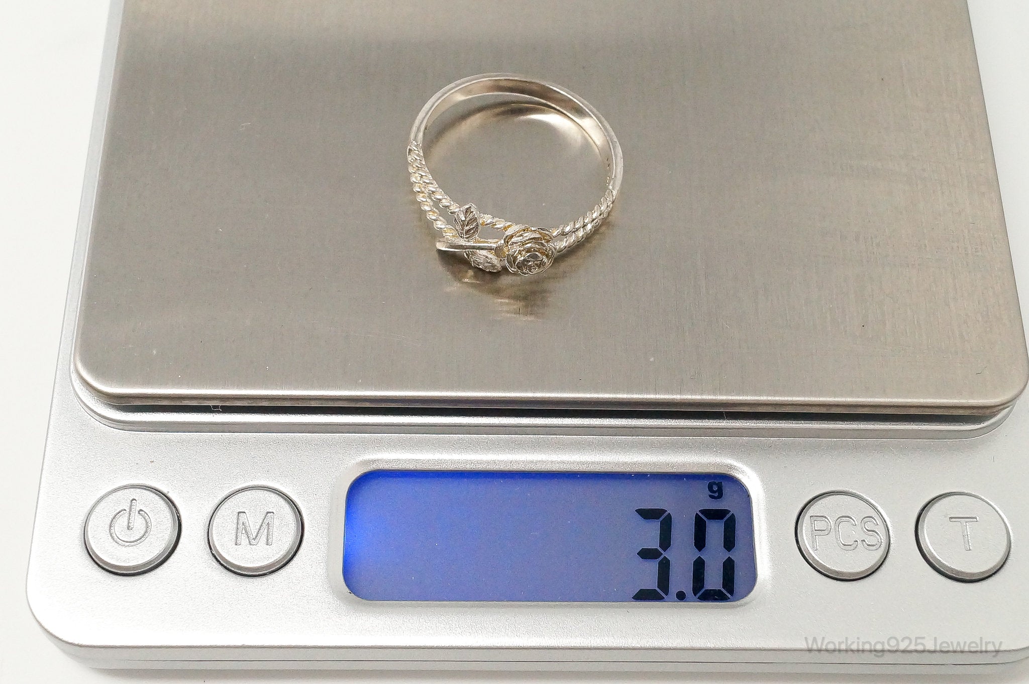 Vintage Designer NV Rose Sterling Silver Ring - Size 11