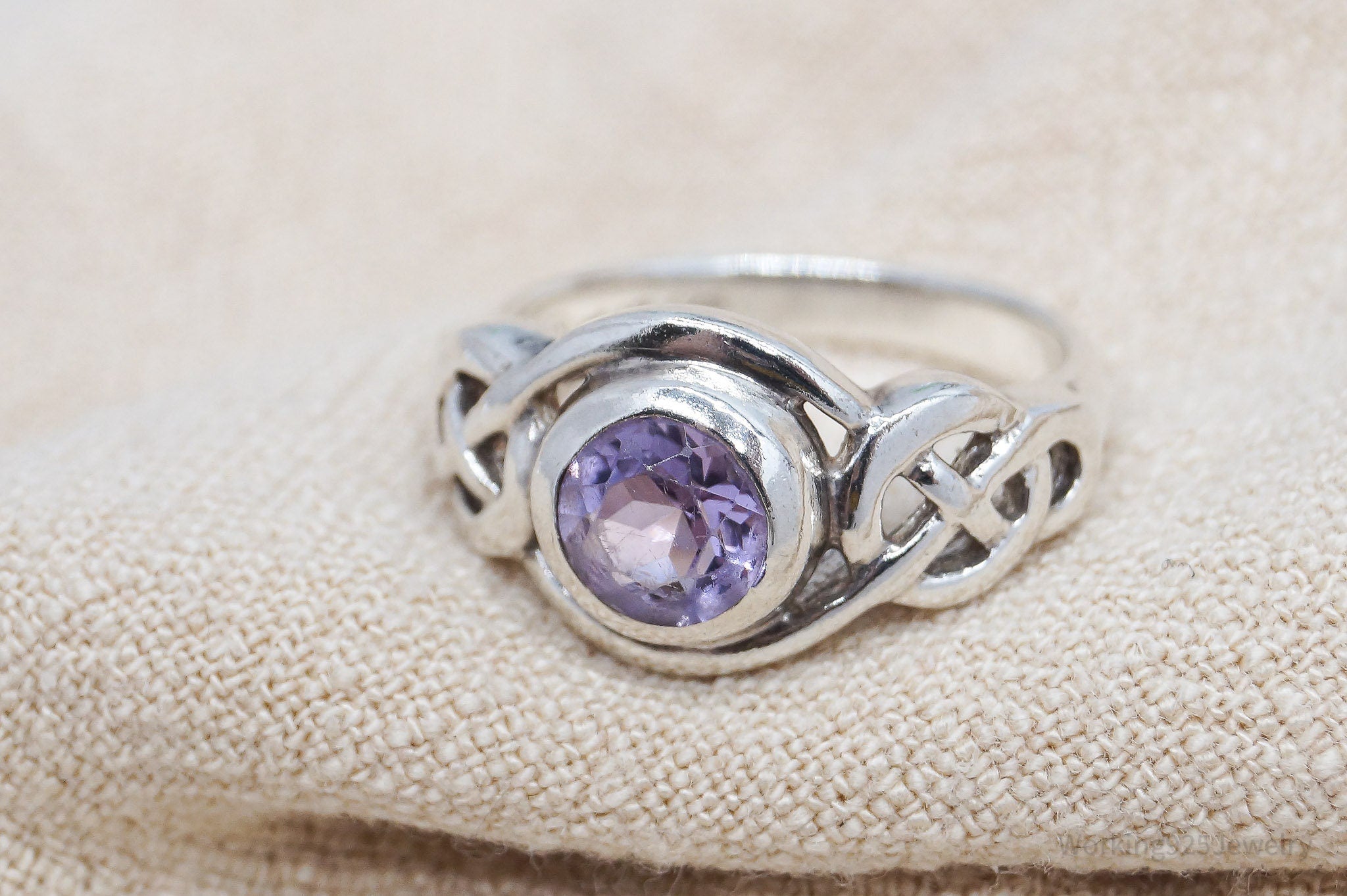 Vintage Amethyst Celtic Knots Sterling Silver Ring - Size 5.5