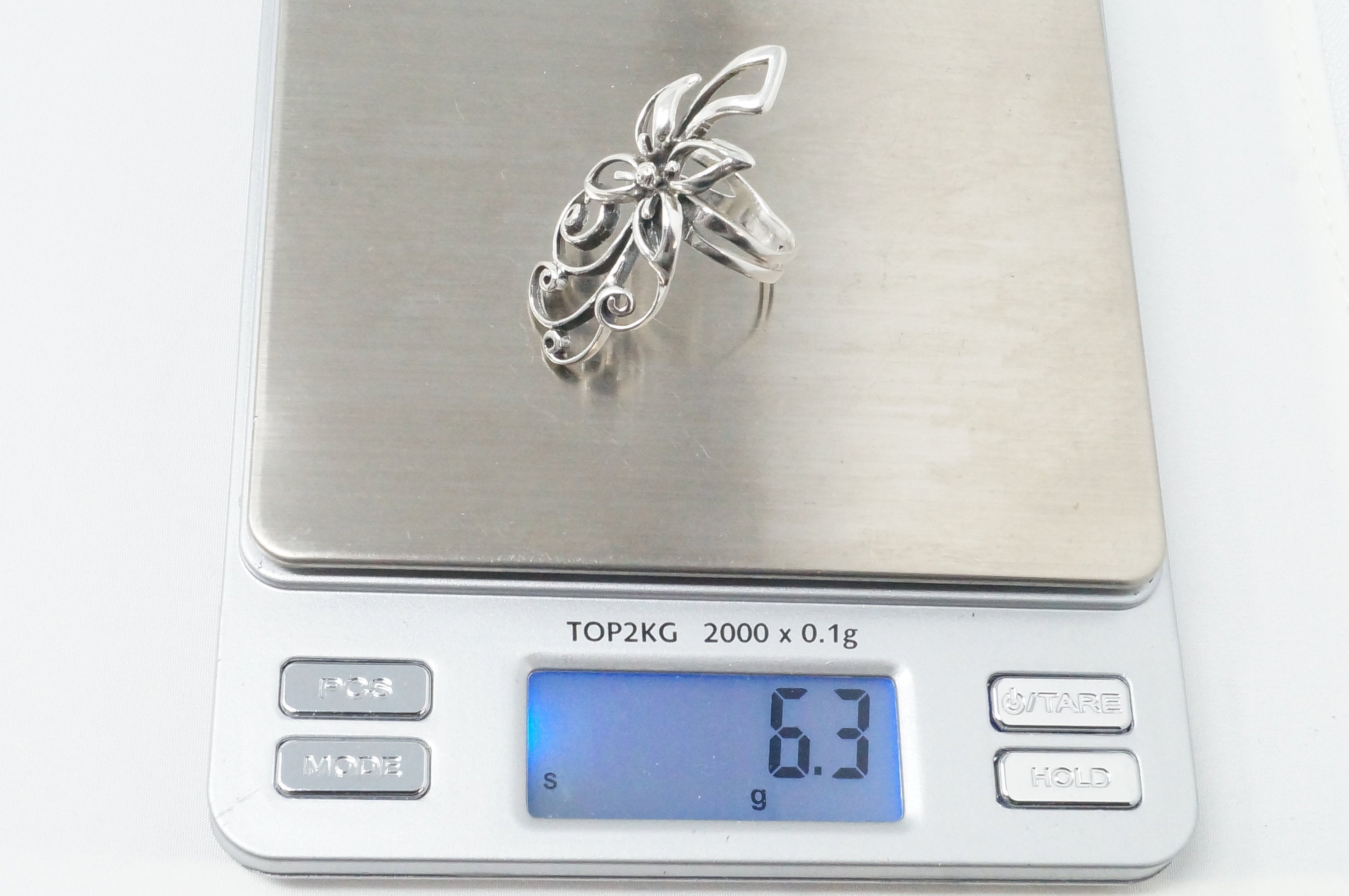 Vintage Elegant Floral Motif Swirl Sterling Silver Statement Ring Sz 7.5