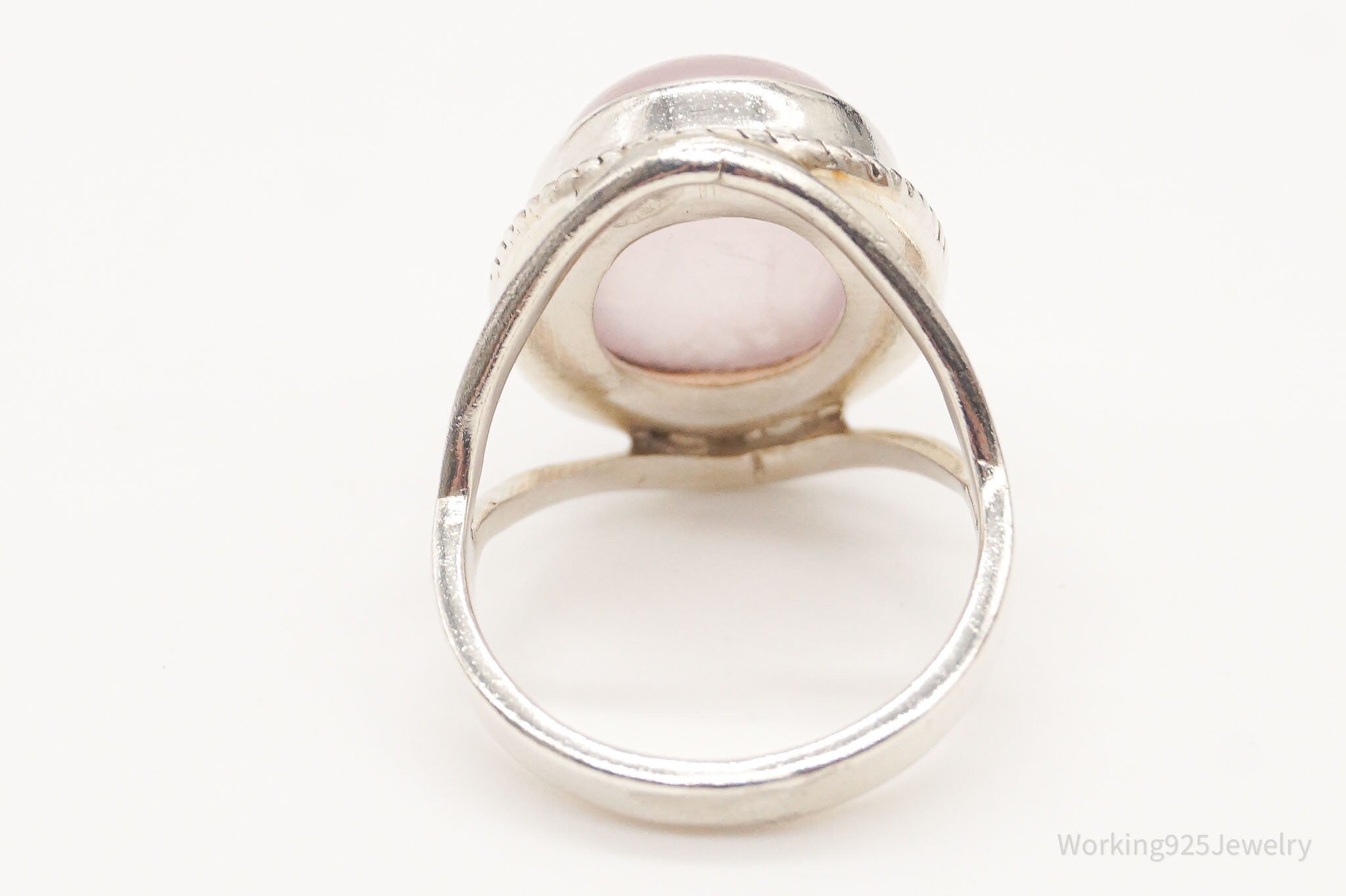Vintage Large Rose Quartz Sterling Silver Ring - Size 6