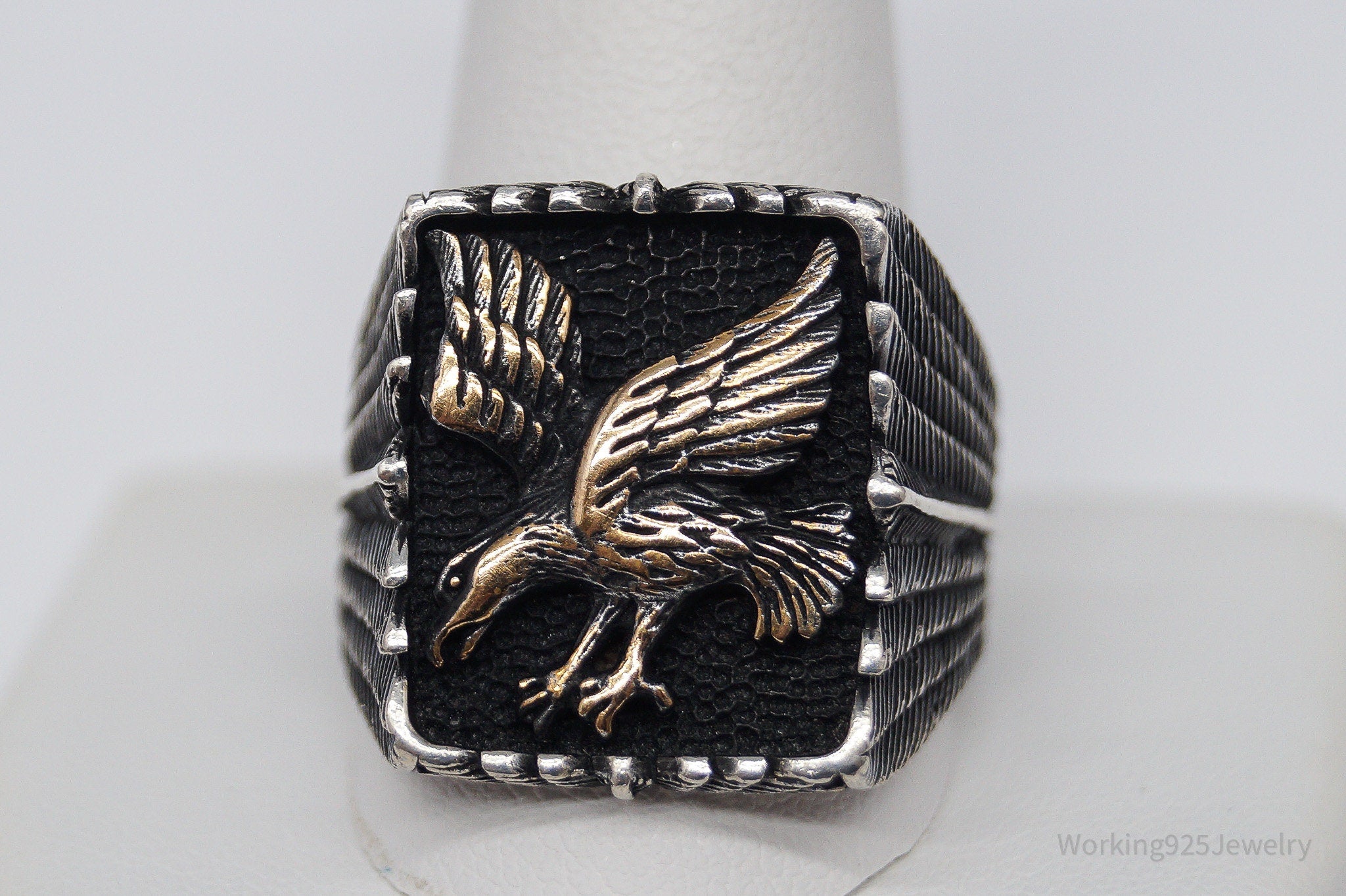 Vintage Eagle Two Tone Sterling Silver Ring - Size 13