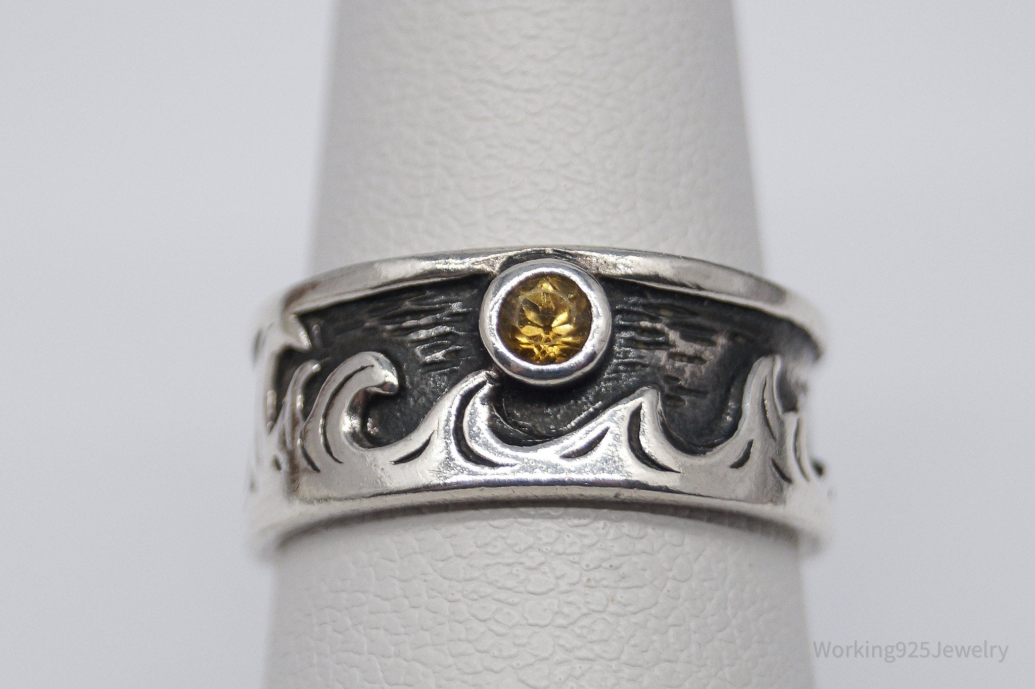 Vintage Boma Citrine Moon & Waves Sterling Silver Band Ring - Size 6.25
