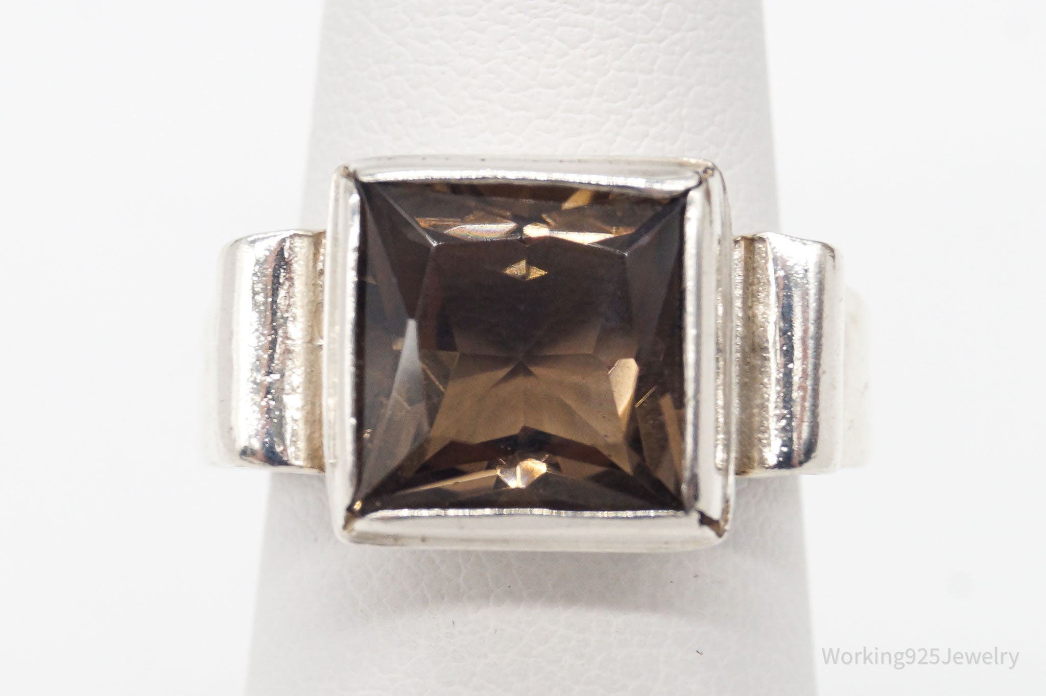 Vintage Large Smoky Topaz Sterling Silver Ring - Size 5.75