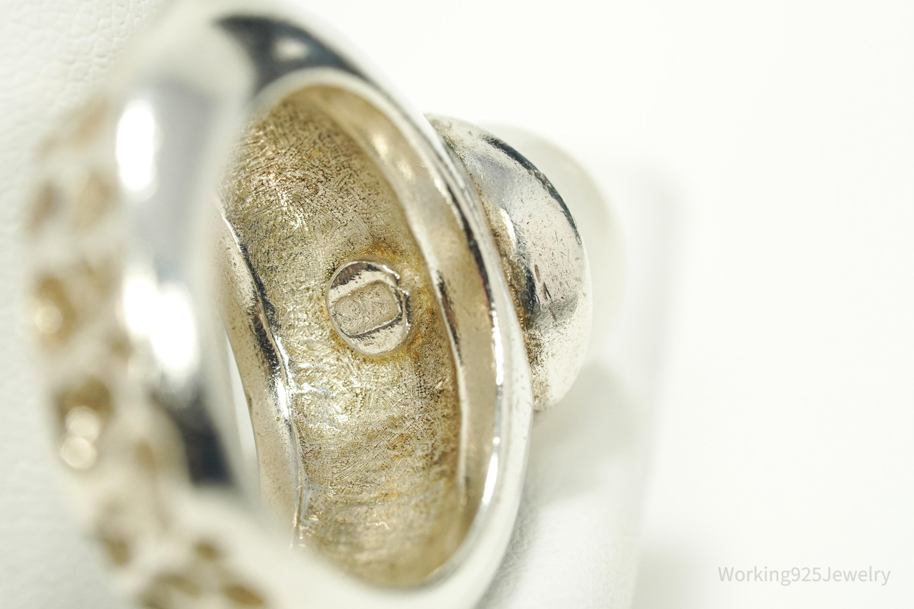 Vintage Pearl Modernist Style Sterling Silver Ring - Size 7.25