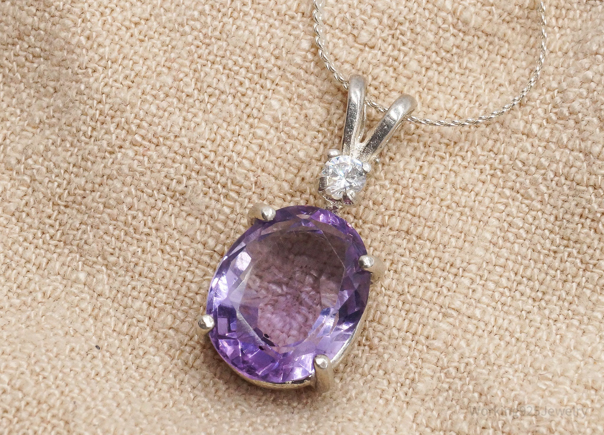 Vintage Amethyst Cubic Zirconia Sterling Silver Necklace 16"