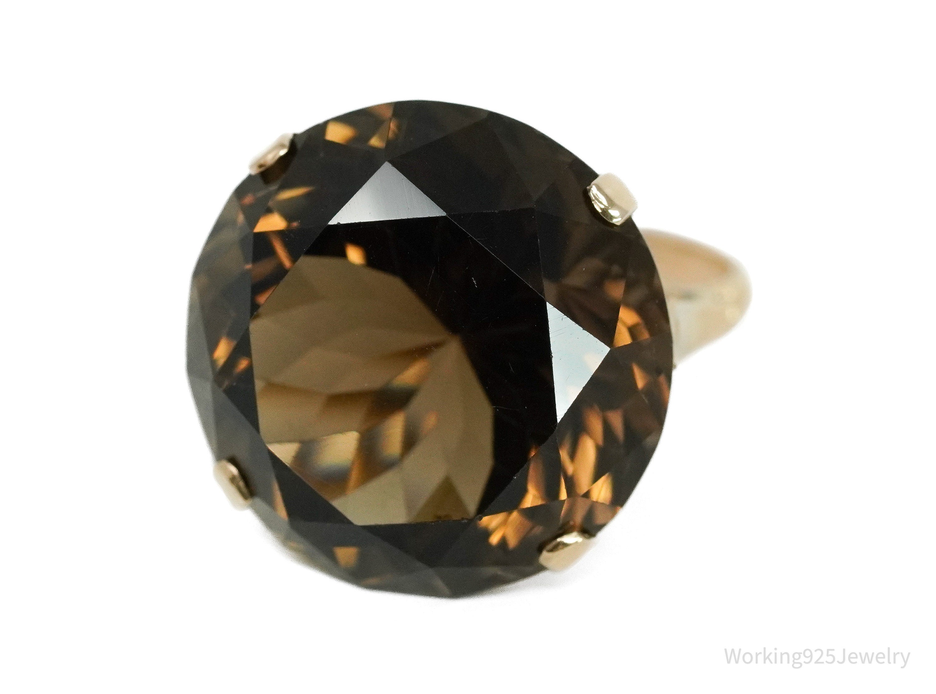 Large Smoky Quartz 14K Yellow Gold Ring - Size 8