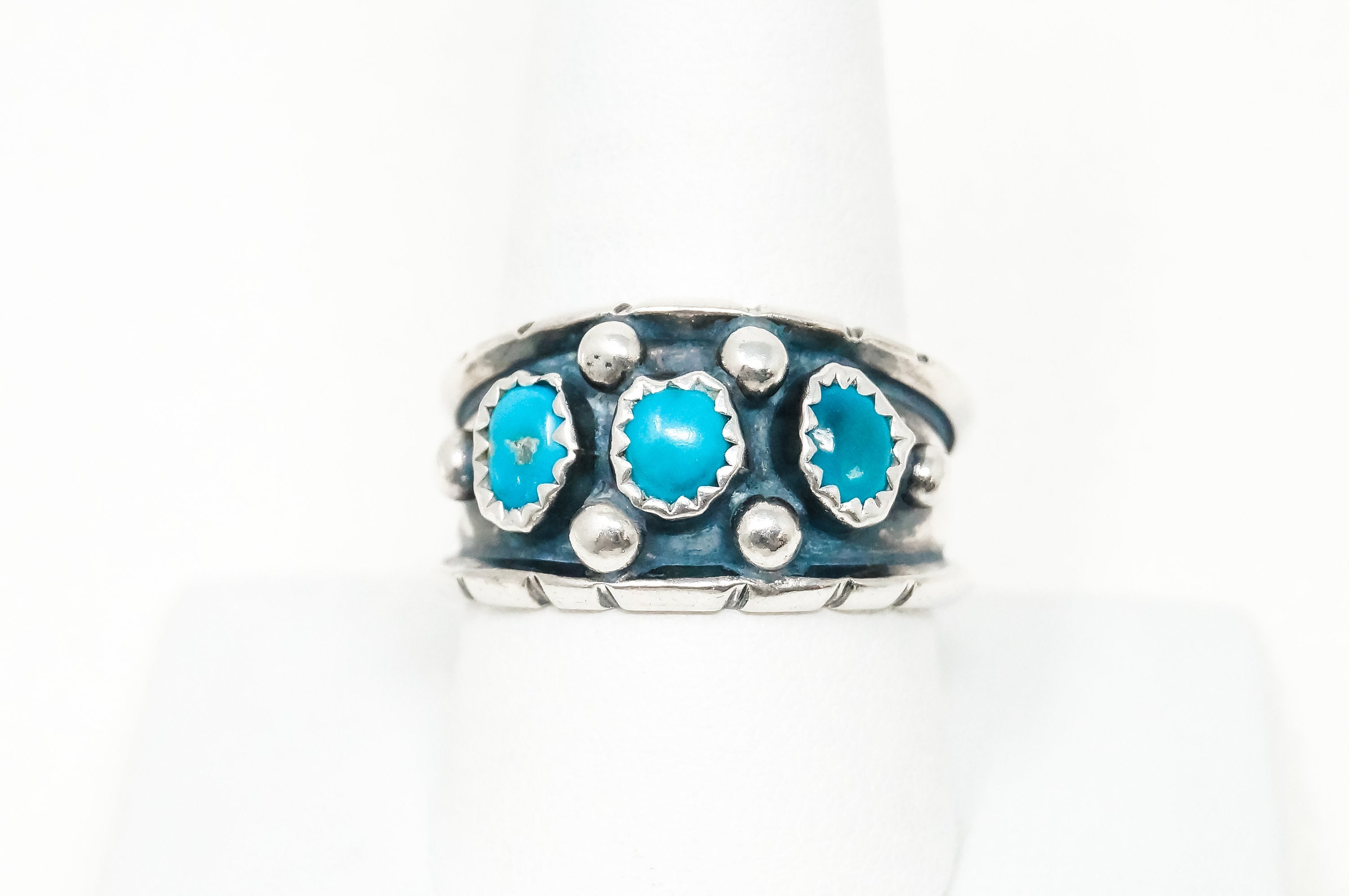 Vintage Native American Navajo Rose Castillo Turquoise Sterling Ring Sz 9.75