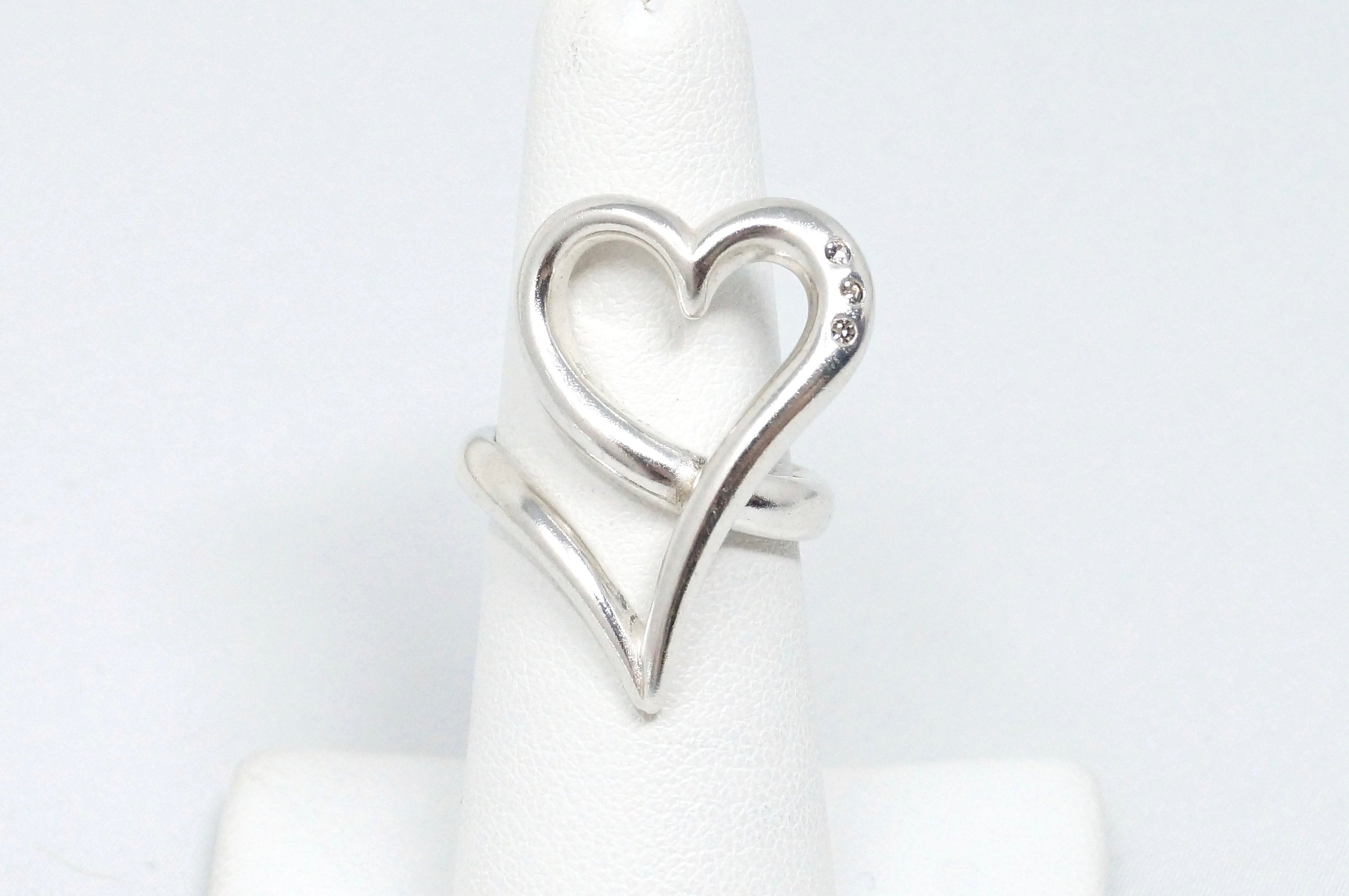 Vintage Large Heart Designer White Sapphire Sterling Silver Ring Sz 6.25