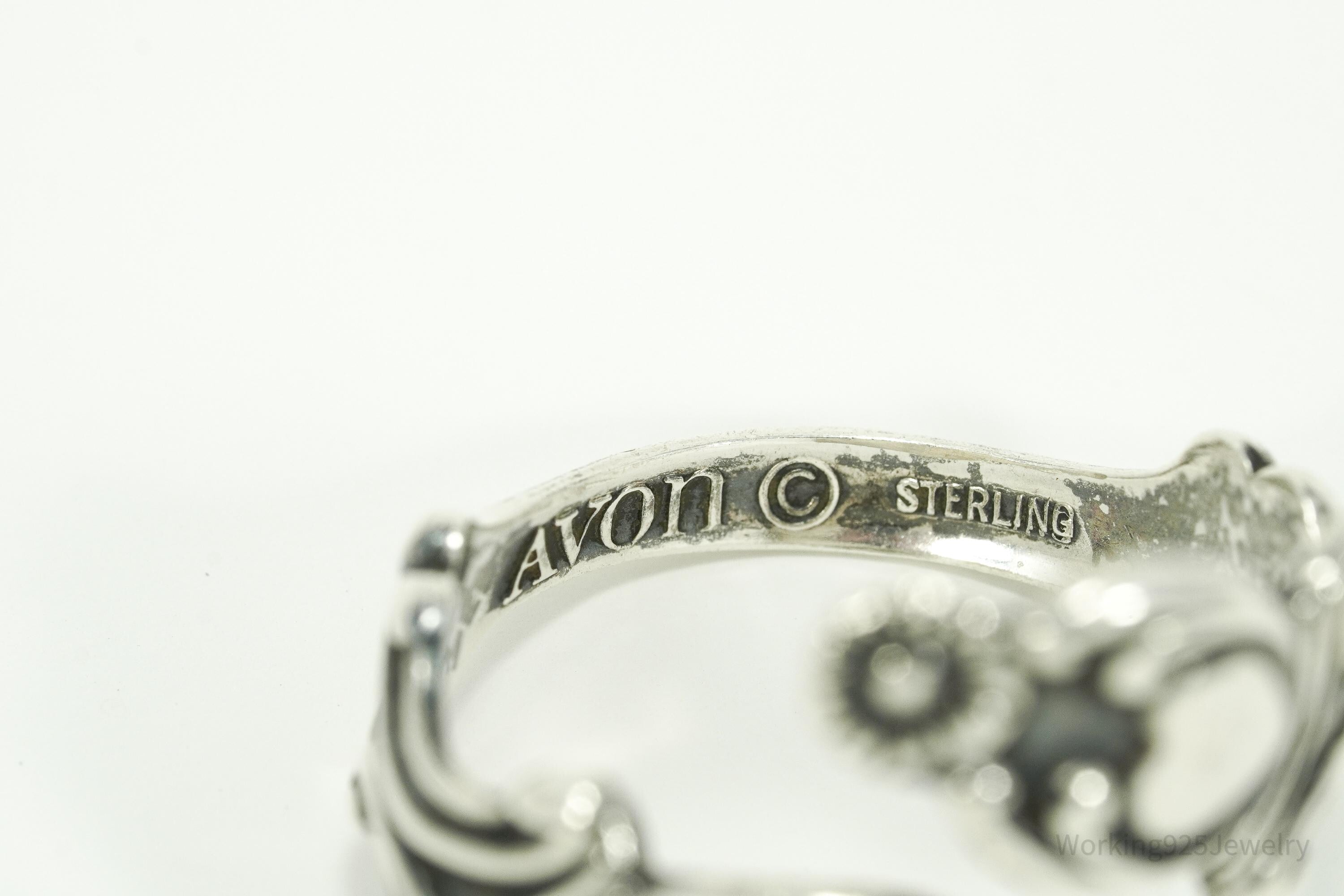 Vintage Avon Hearts & Flowers Sterling Silver Adjustable Wrap Spoon Ring - Size 10.25