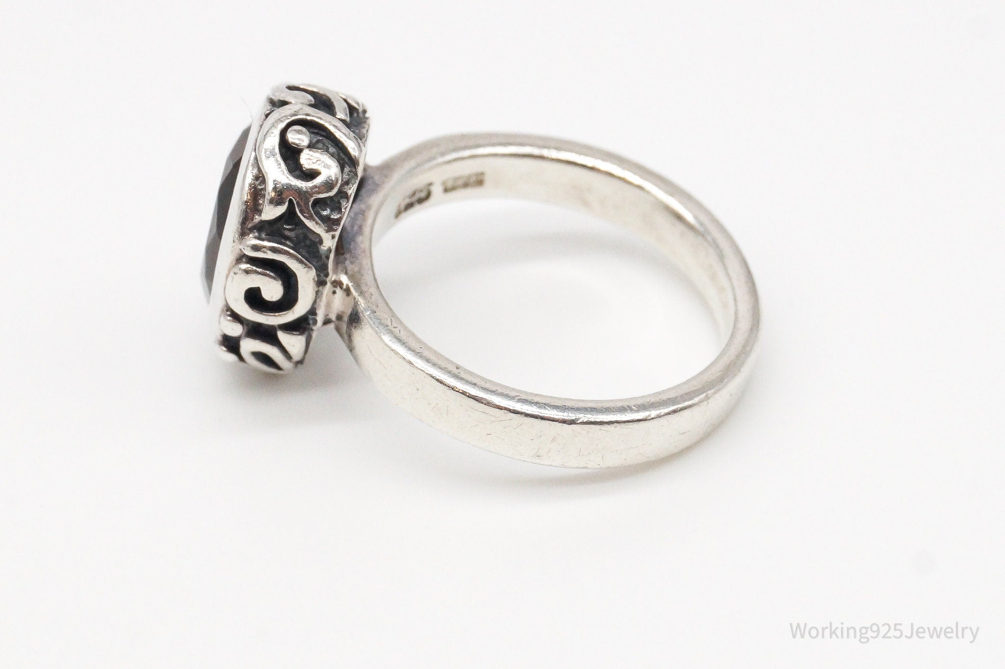 Designer Silpada Smoky Topaz Scroll Sterling Silver Ring - Size 7