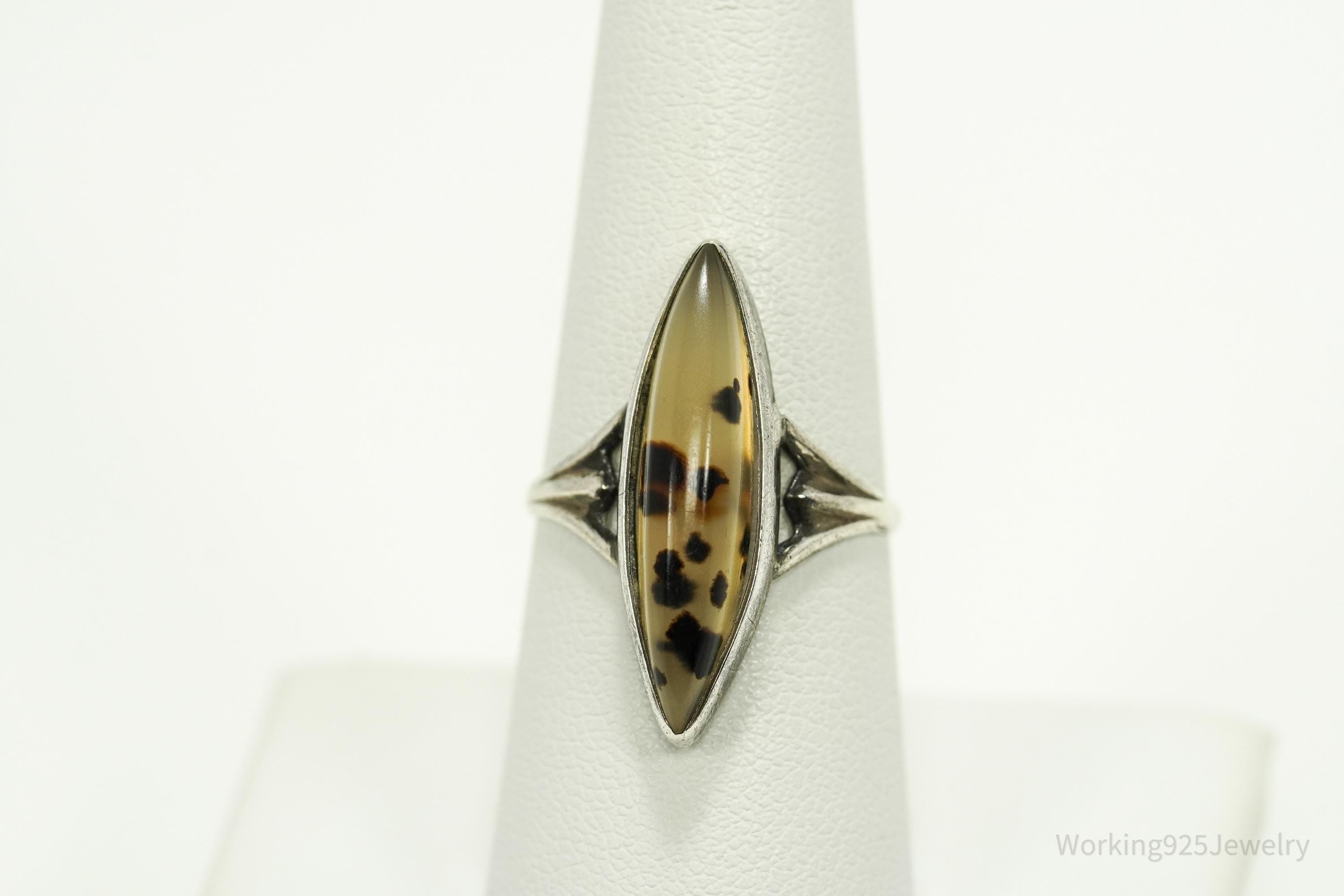 Antique Agate Silver Ring Size 7.75