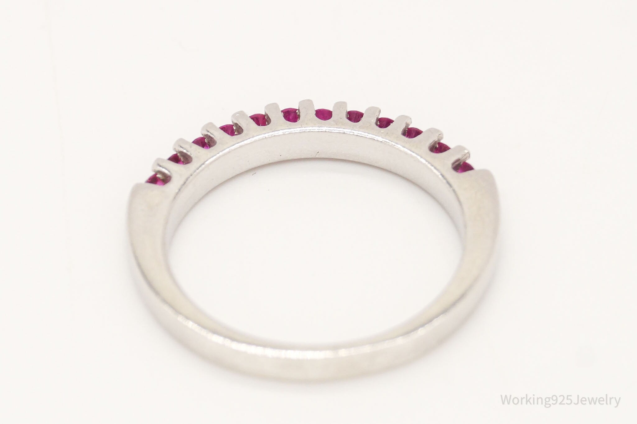 Vintage Ruby Sterling Silver Band Ring - Size 7.75