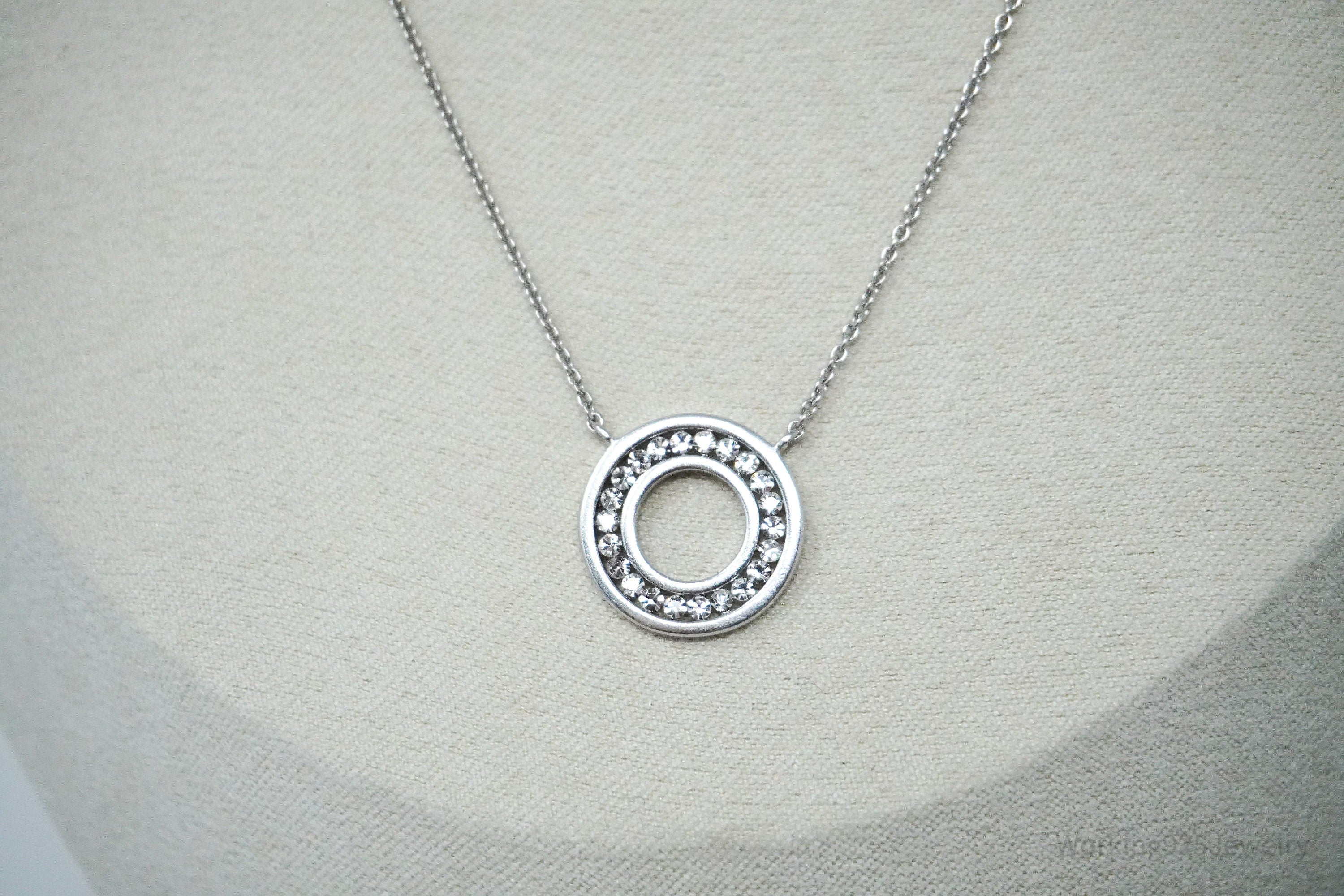 Vintage Cubic Zirconia Halo Sterling Silver Necklace 18"